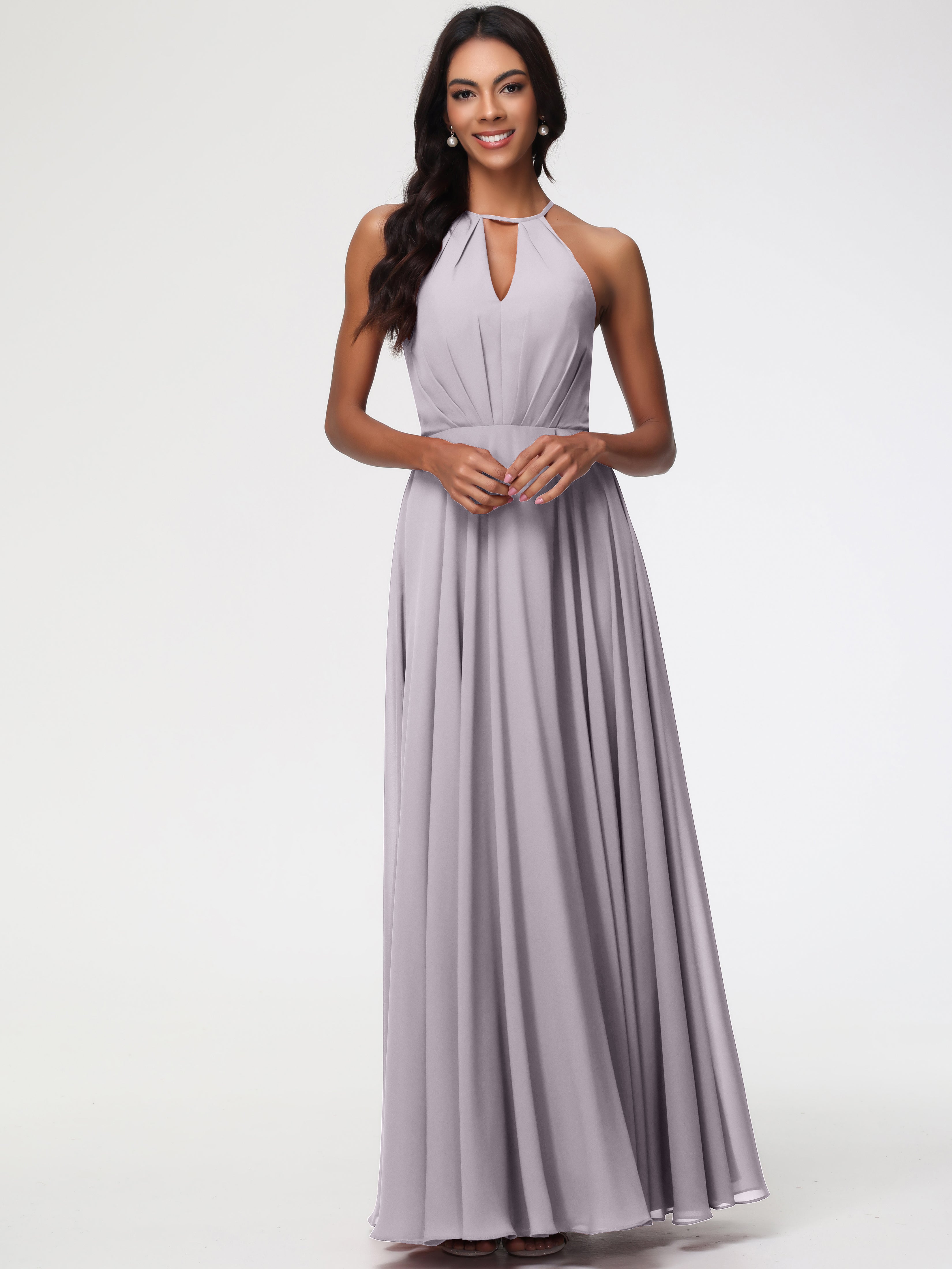 Halter A-Line Sleeveless Floor-Length Split Chiffon Bridesmaid Dresses