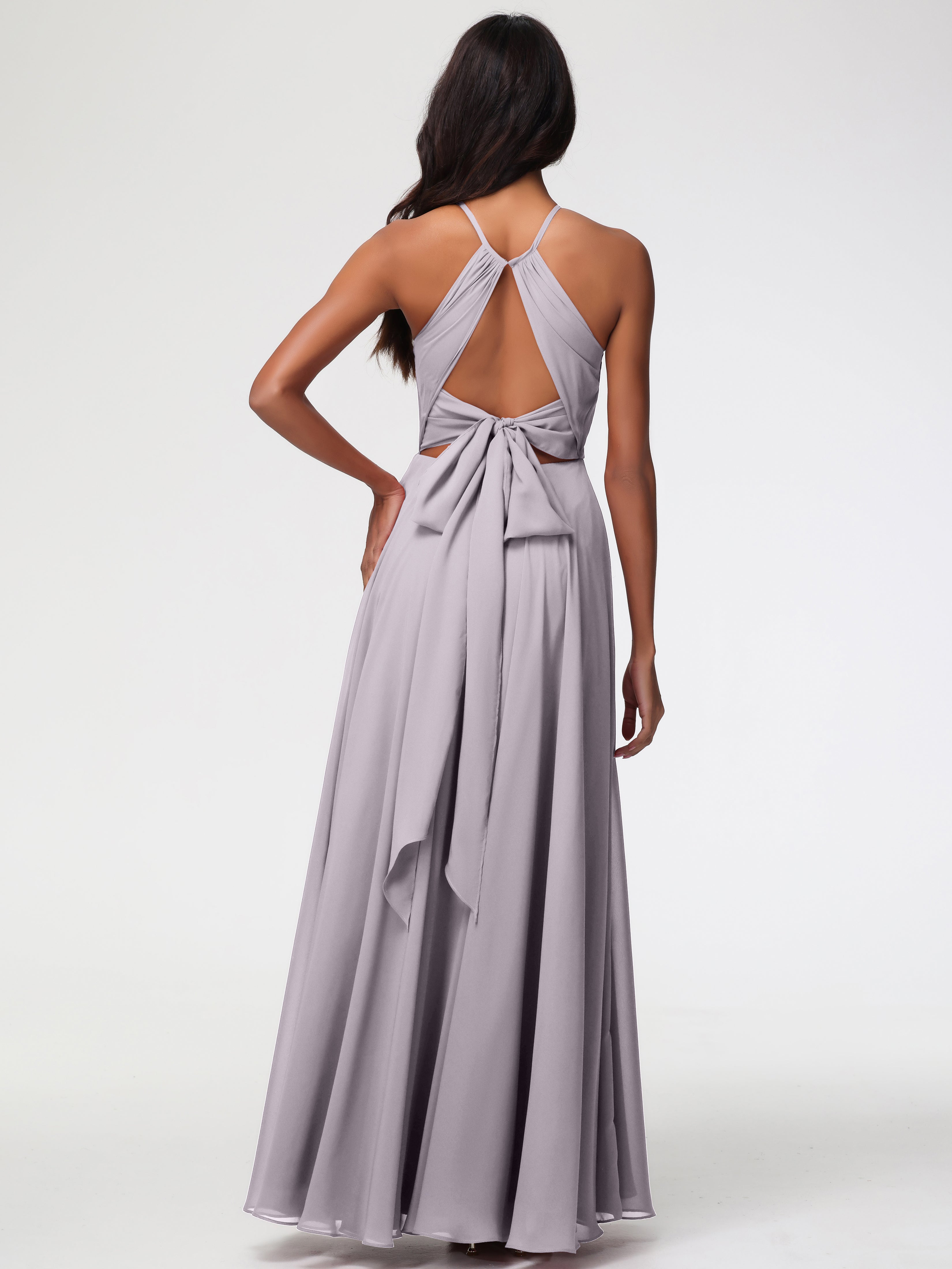 Halter A-Line Sleeveless Floor-Length Split Chiffon Bridesmaid Dresses
