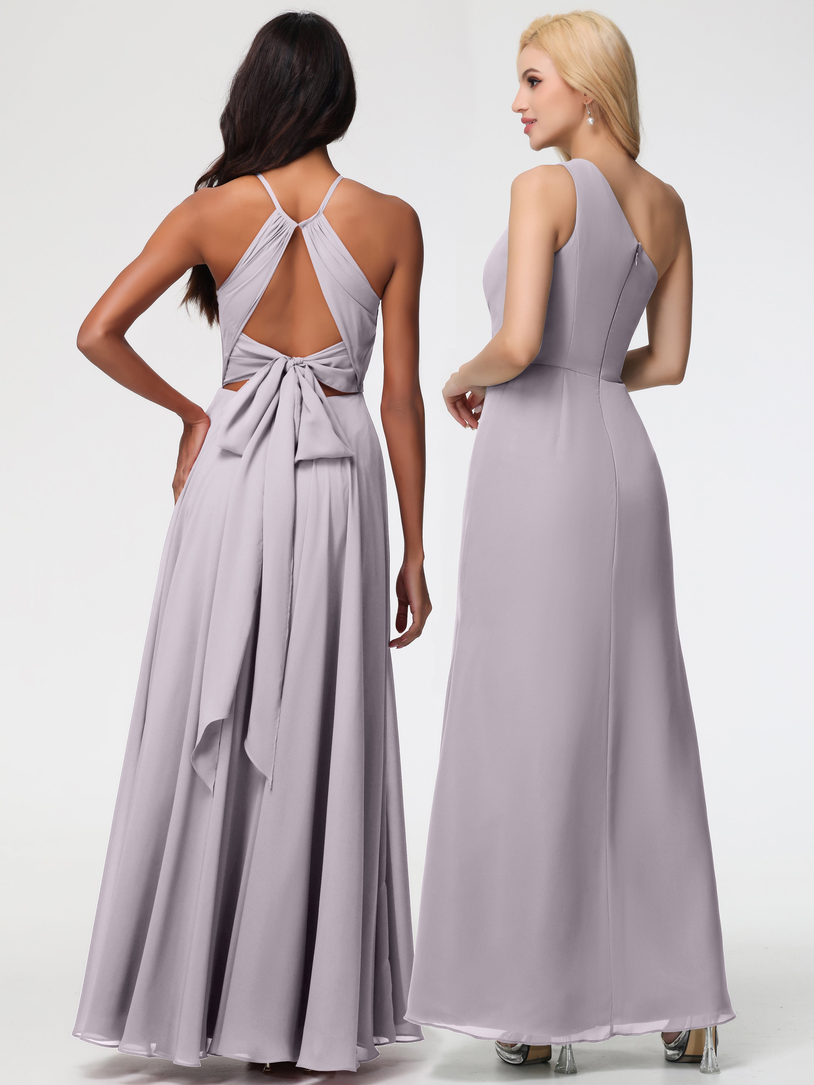 Halter A-Line Sleeveless Floor-Length Split Chiffon Bridesmaid Dresses