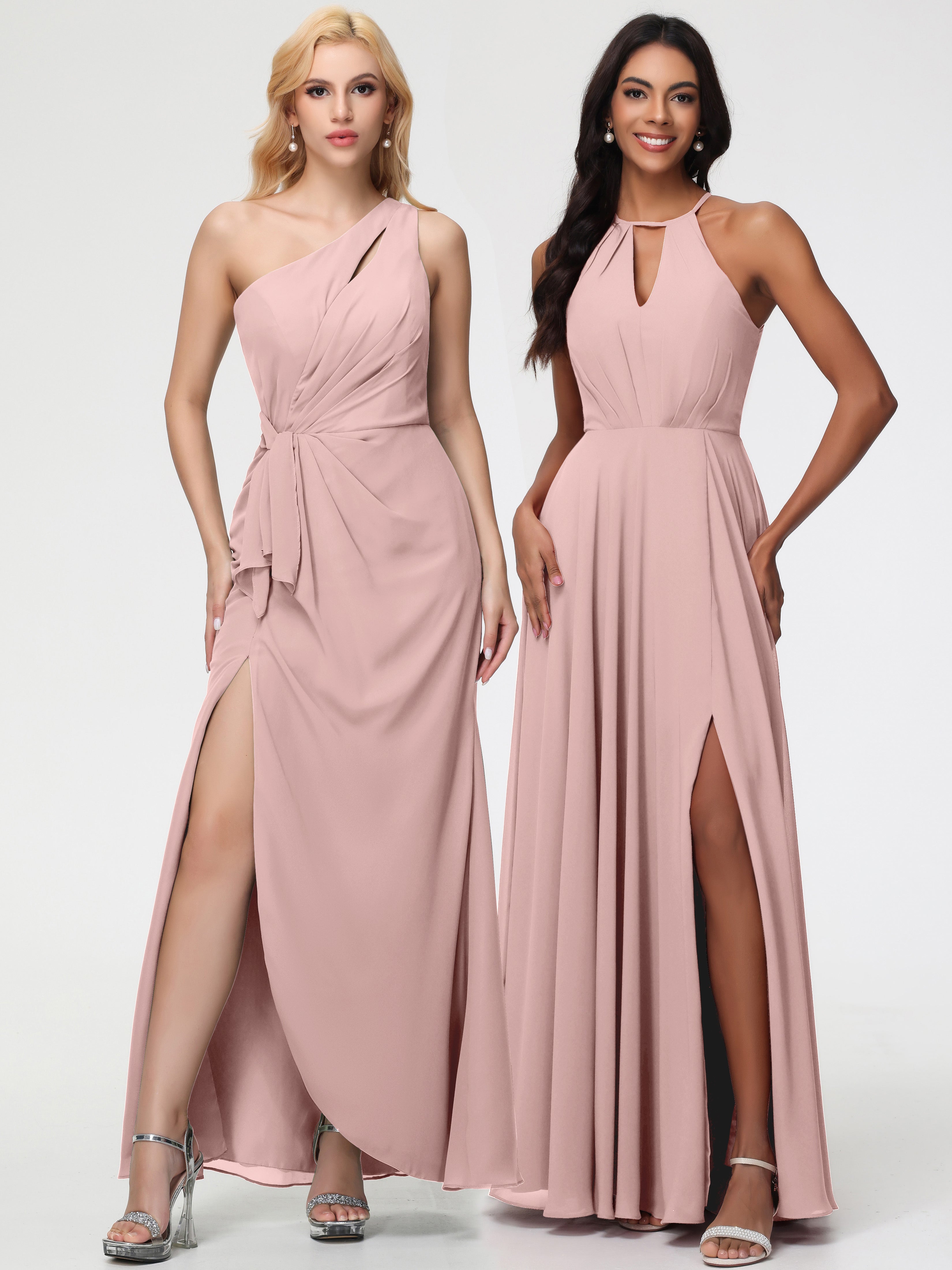 Halter A-Line Sleeveless Floor-Length Split Chiffon Bridesmaid Dresses