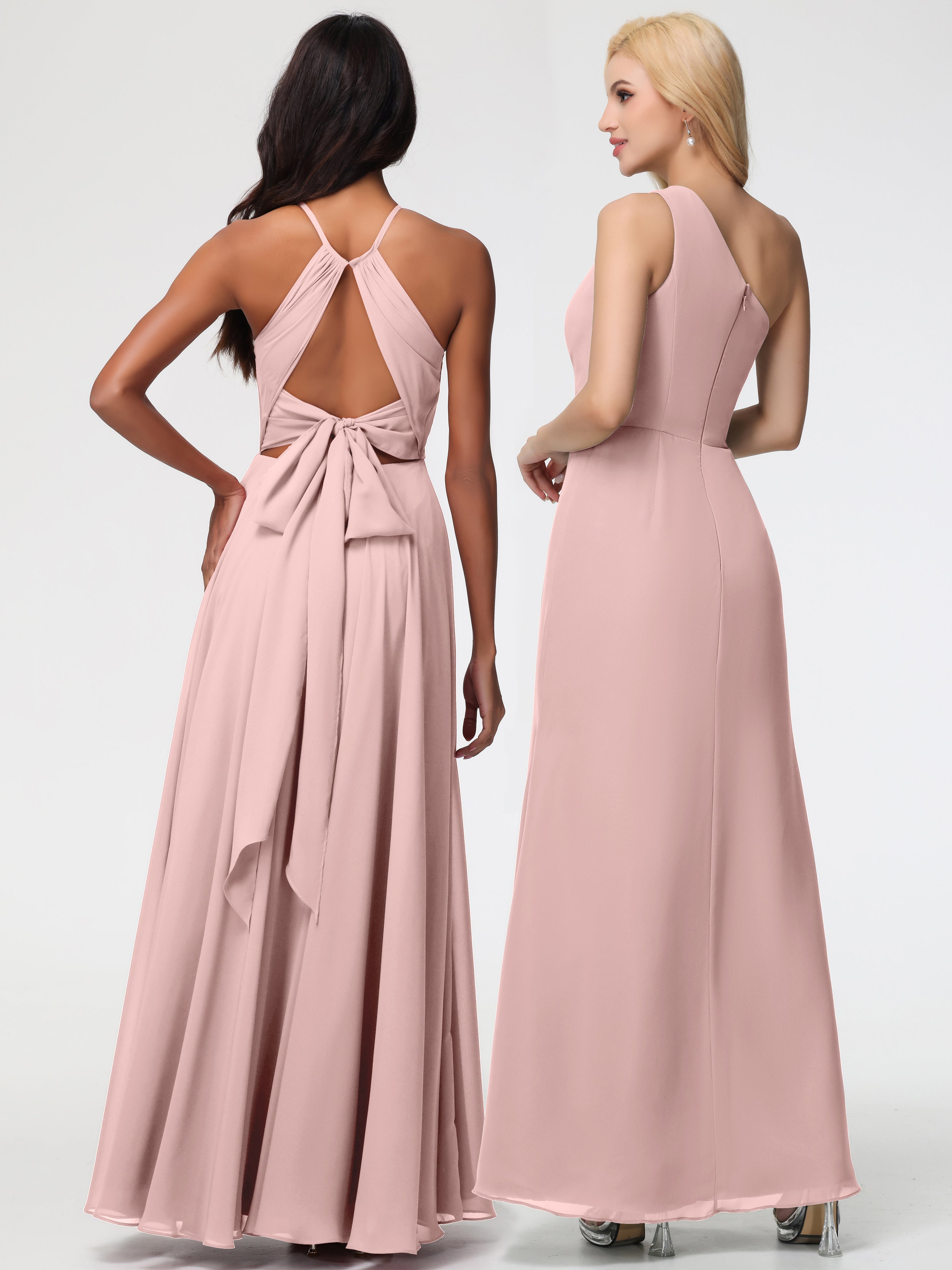Halter A-Line Sleeveless Floor-Length Split Chiffon Bridesmaid Dresses