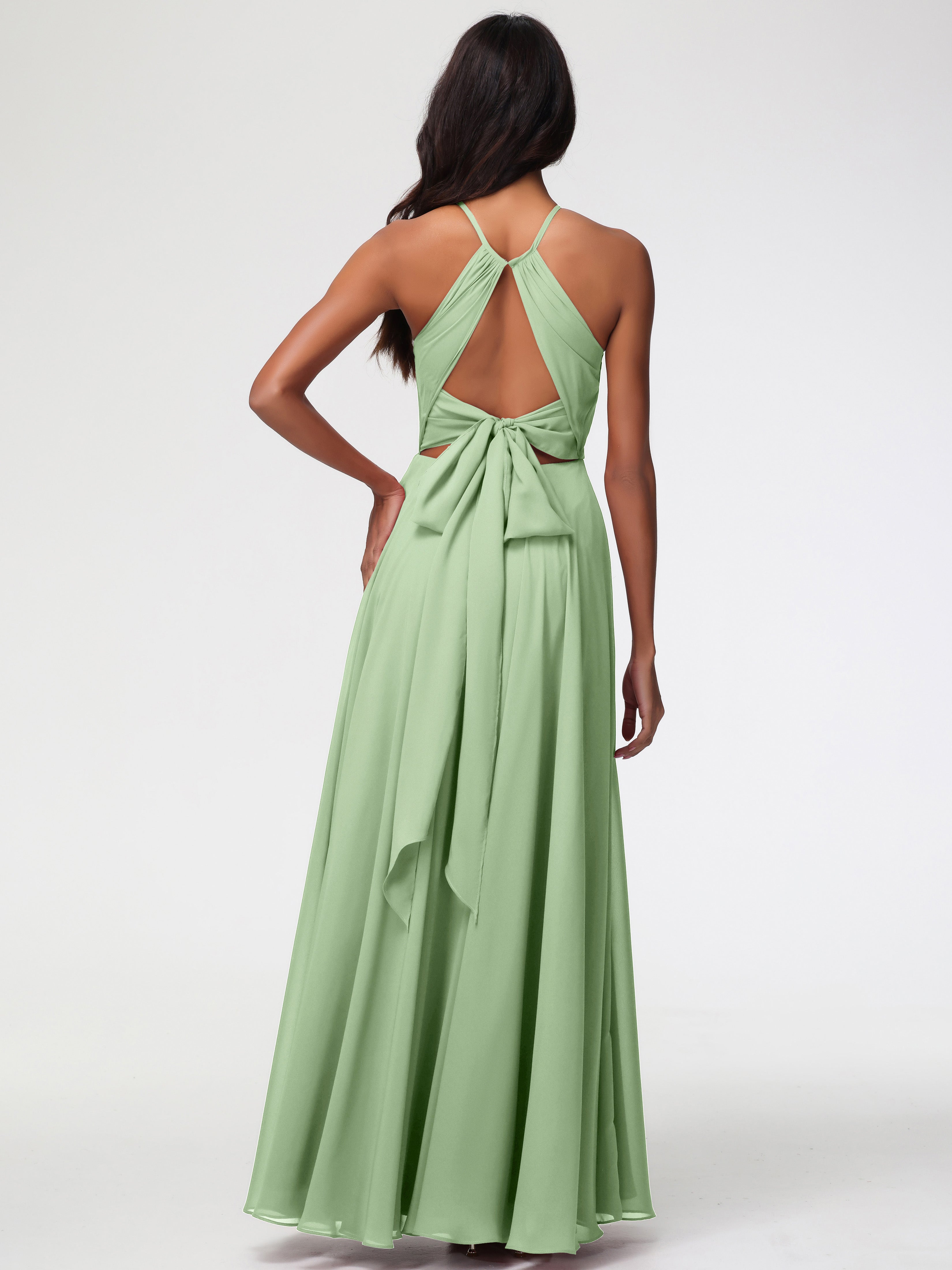 Halter A-Line Sleeveless Floor-Length Split Chiffon Bridesmaid Dresses
