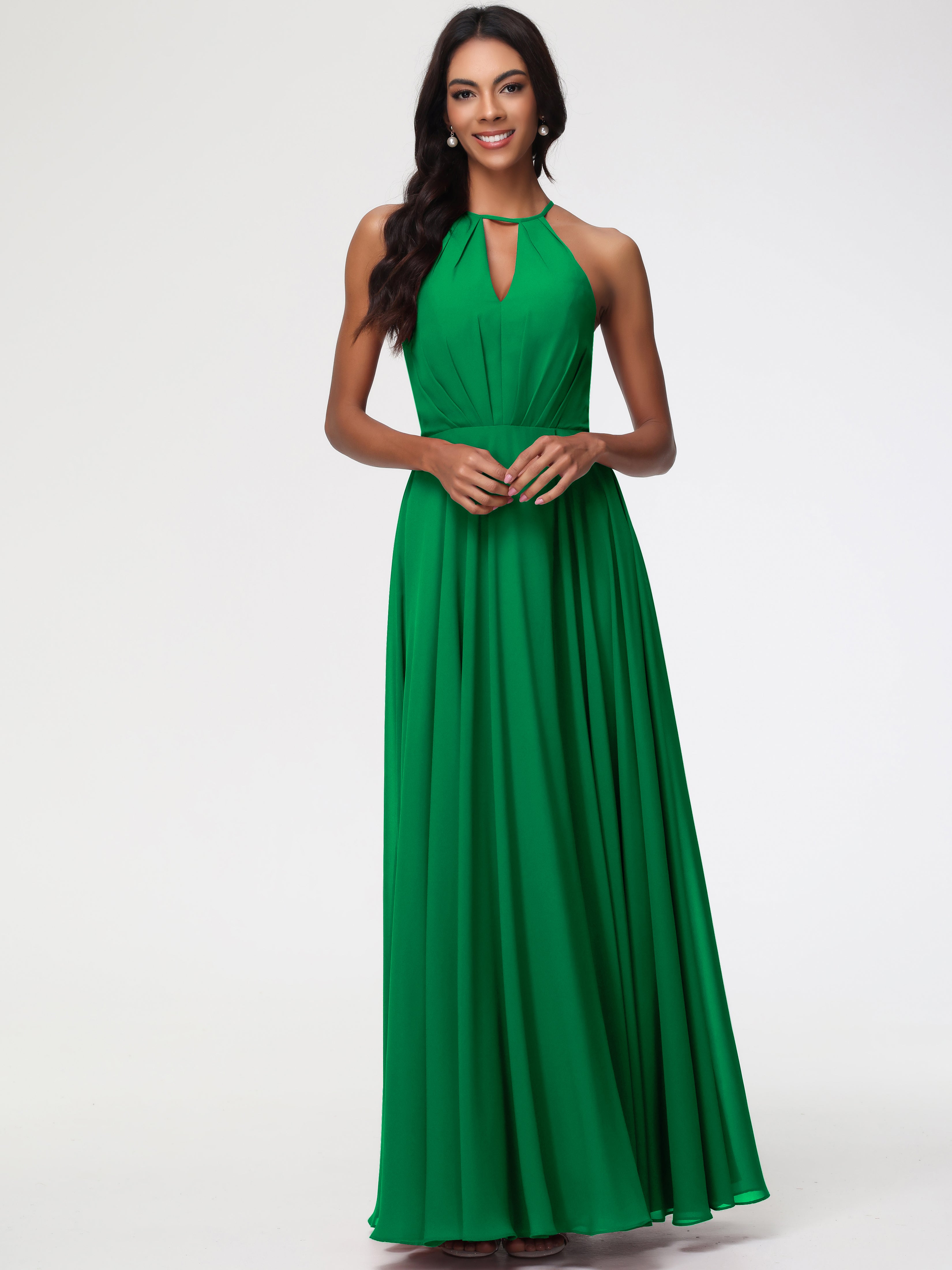 Halter A-Line Sleeveless Floor-Length Split Chiffon Bridesmaid Dresses
