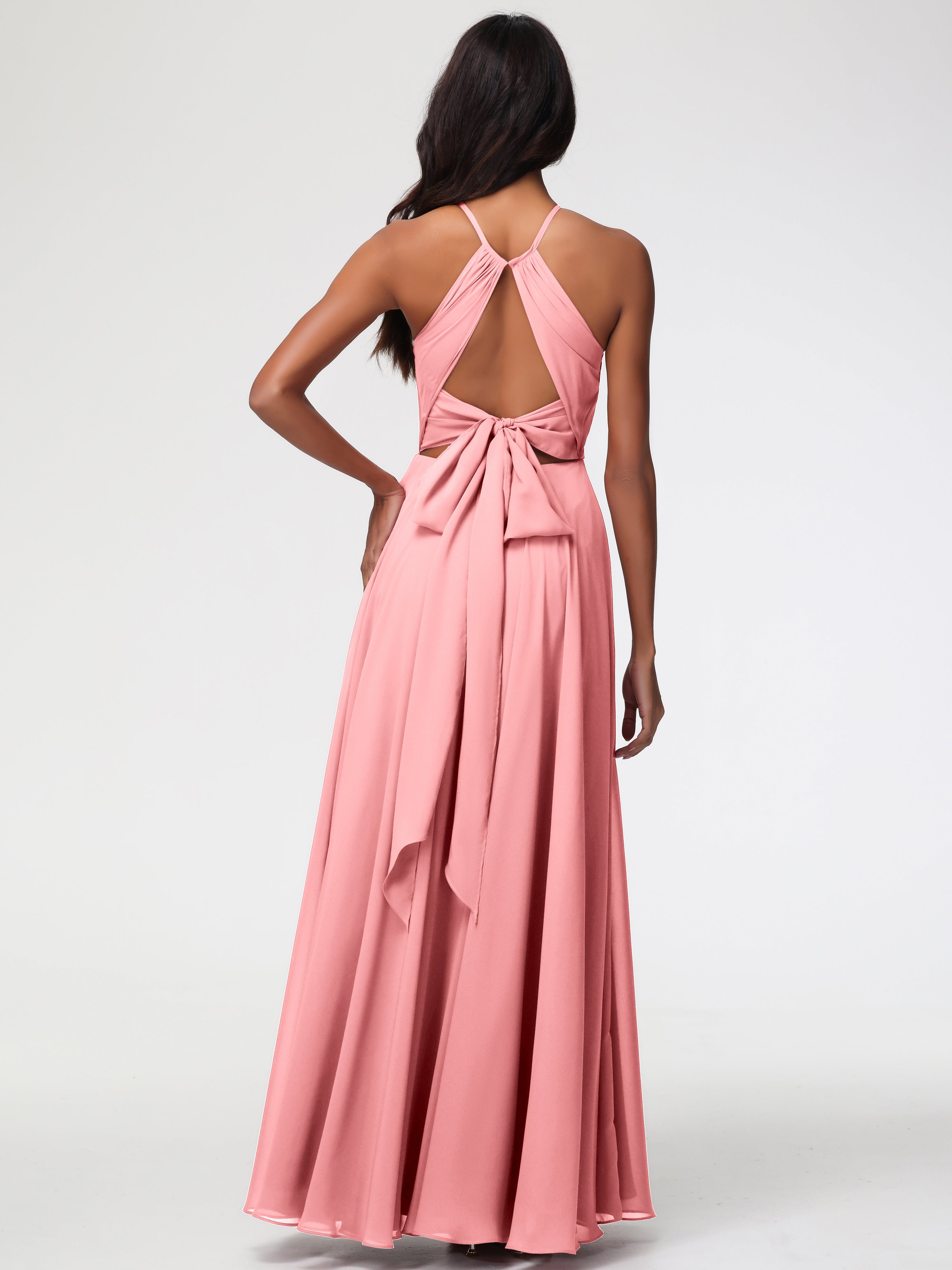 Halter A-Line Sleeveless Floor-Length Split Chiffon Bridesmaid Dresses