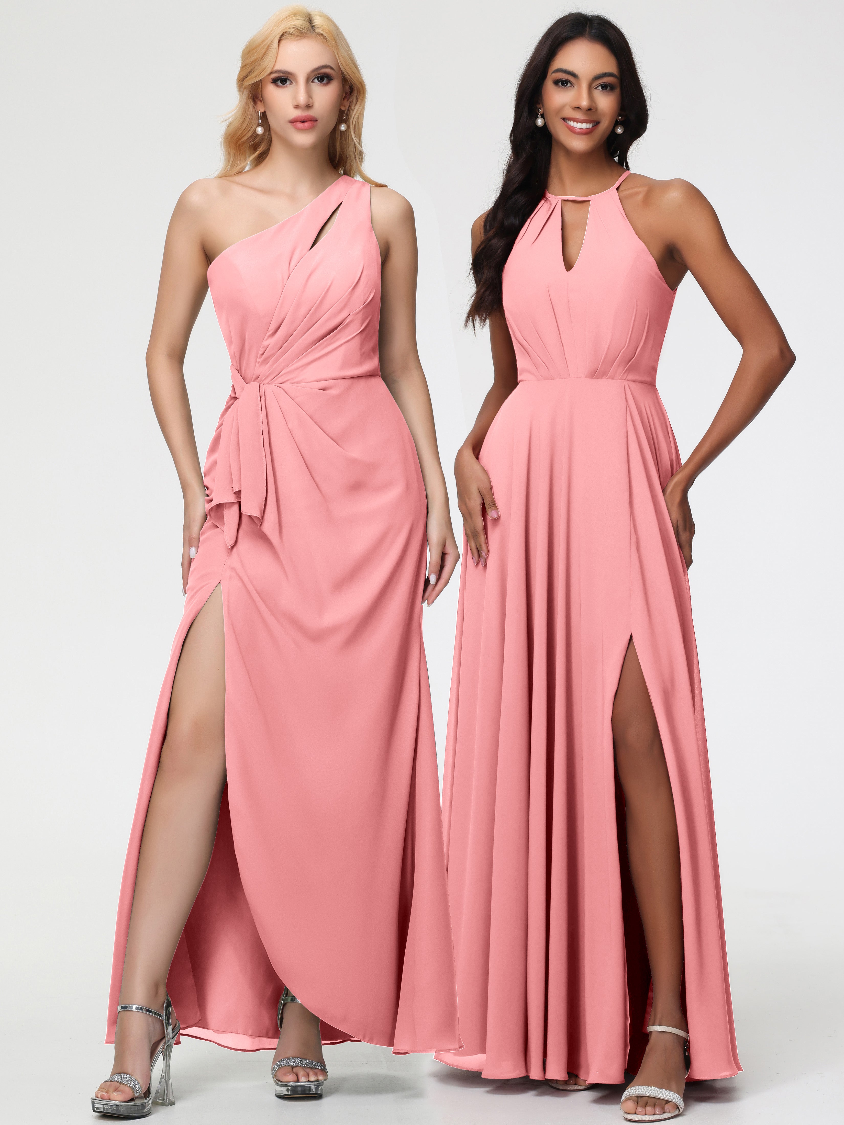 Halter A-Line Sleeveless Floor-Length Split Chiffon Bridesmaid Dresses