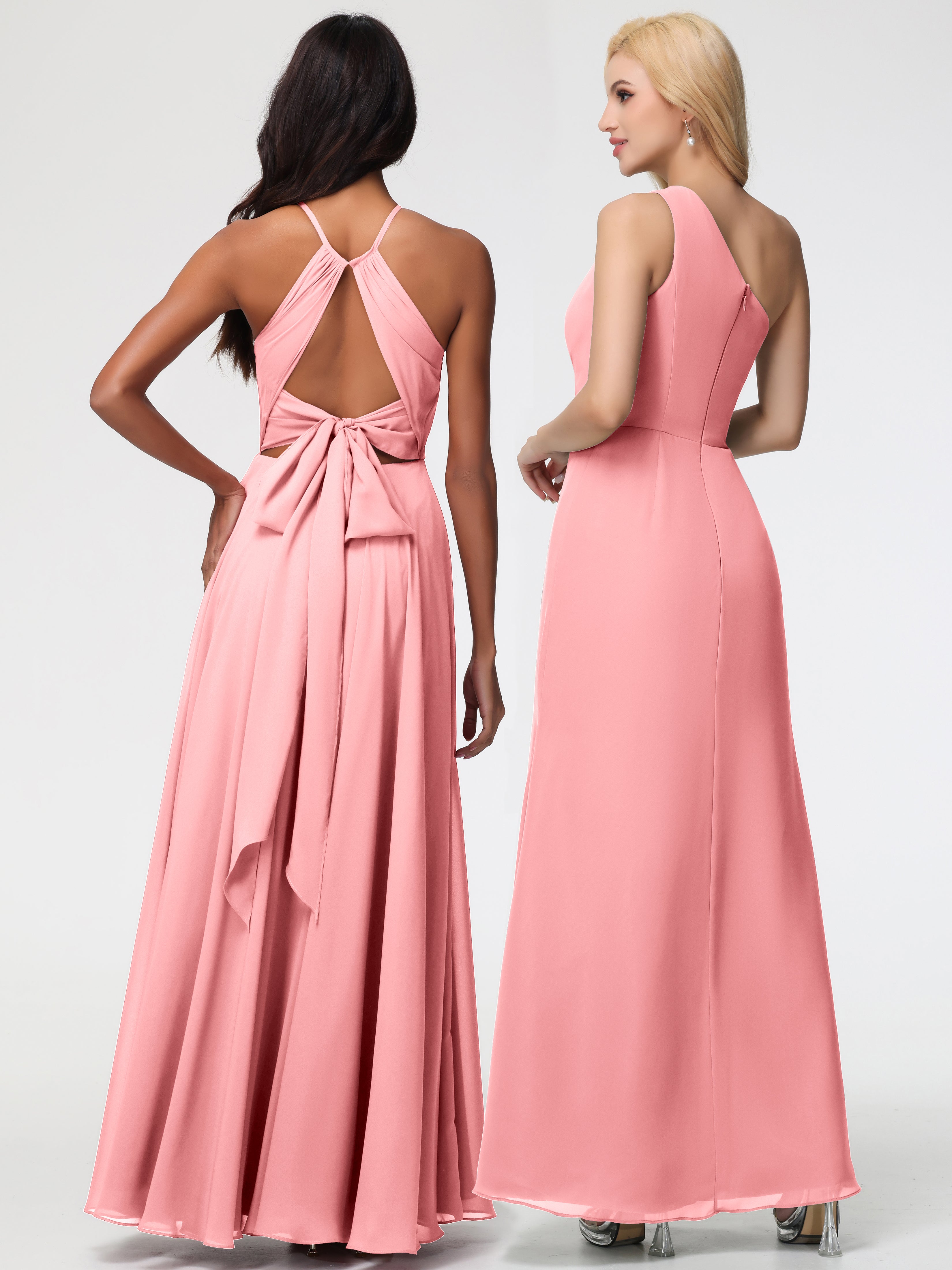 Halter A-Line Sleeveless Floor-Length Split Chiffon Bridesmaid Dresses