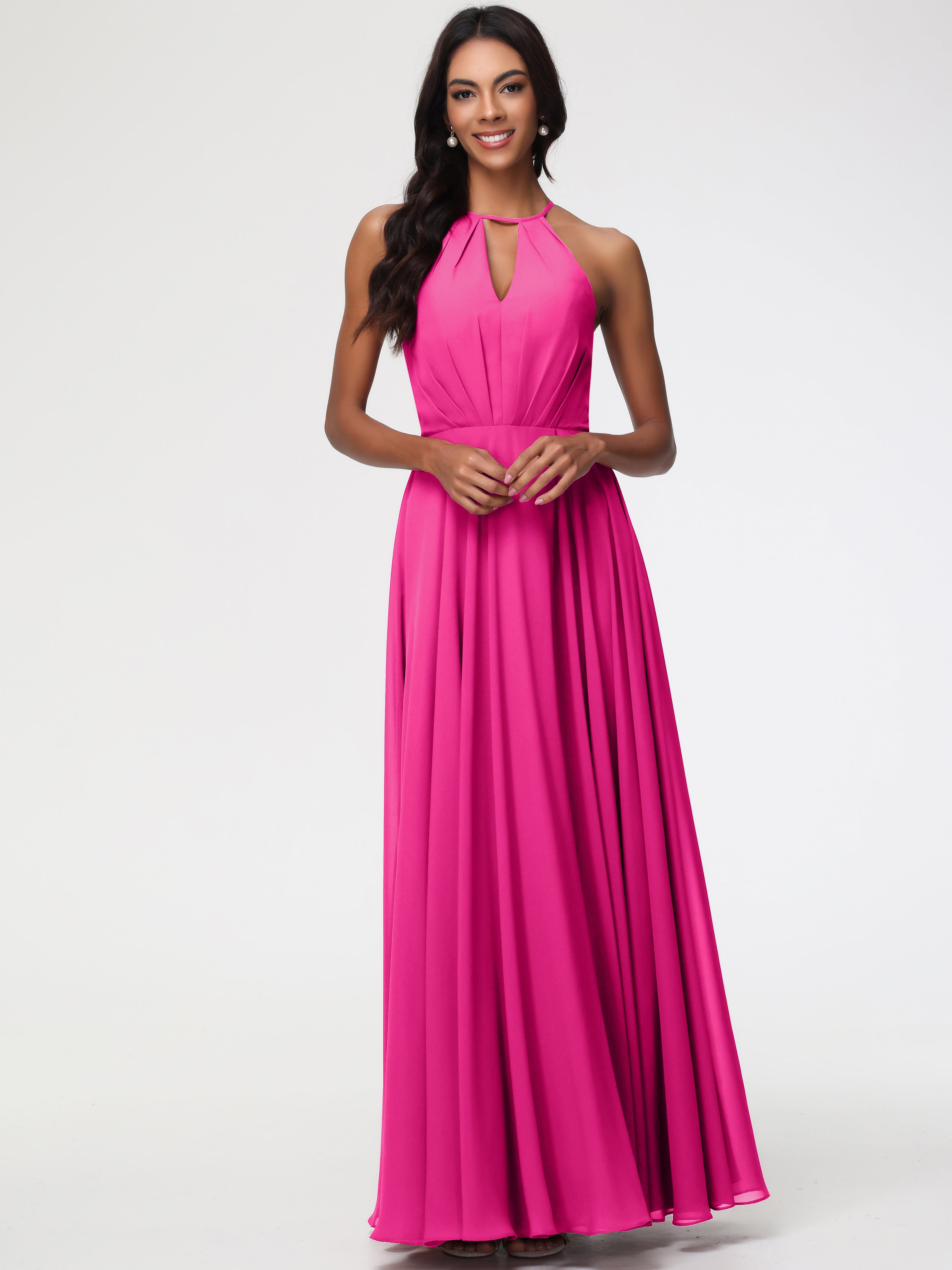 Halter A-Line Sleeveless Floor-Length Split Chiffon Bridesmaid Dresses