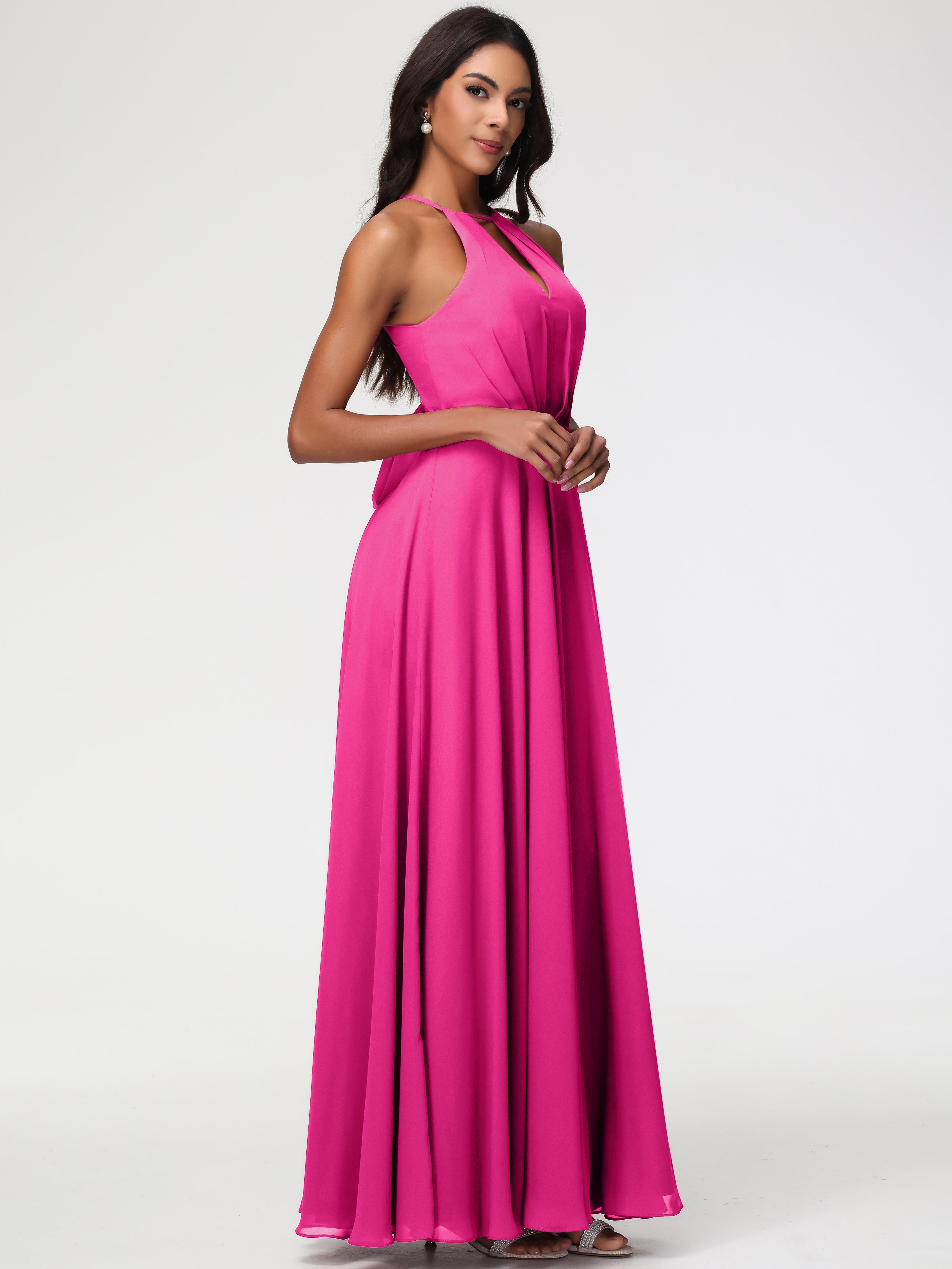 Halter A-Line Sleeveless Floor-Length Split Chiffon Bridesmaid Dresses