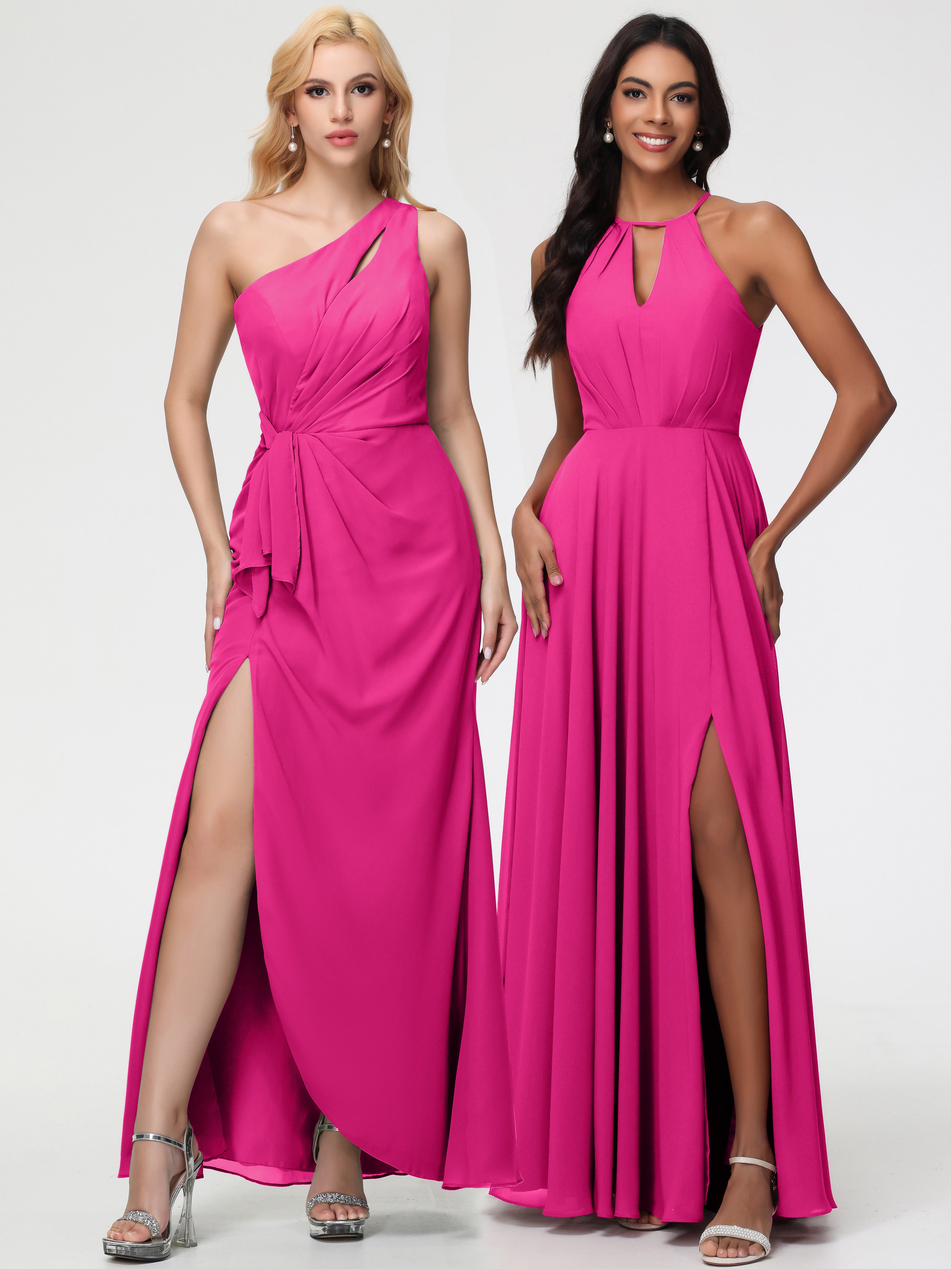 Halter A-Line Sleeveless Floor-Length Split Chiffon Bridesmaid Dresses