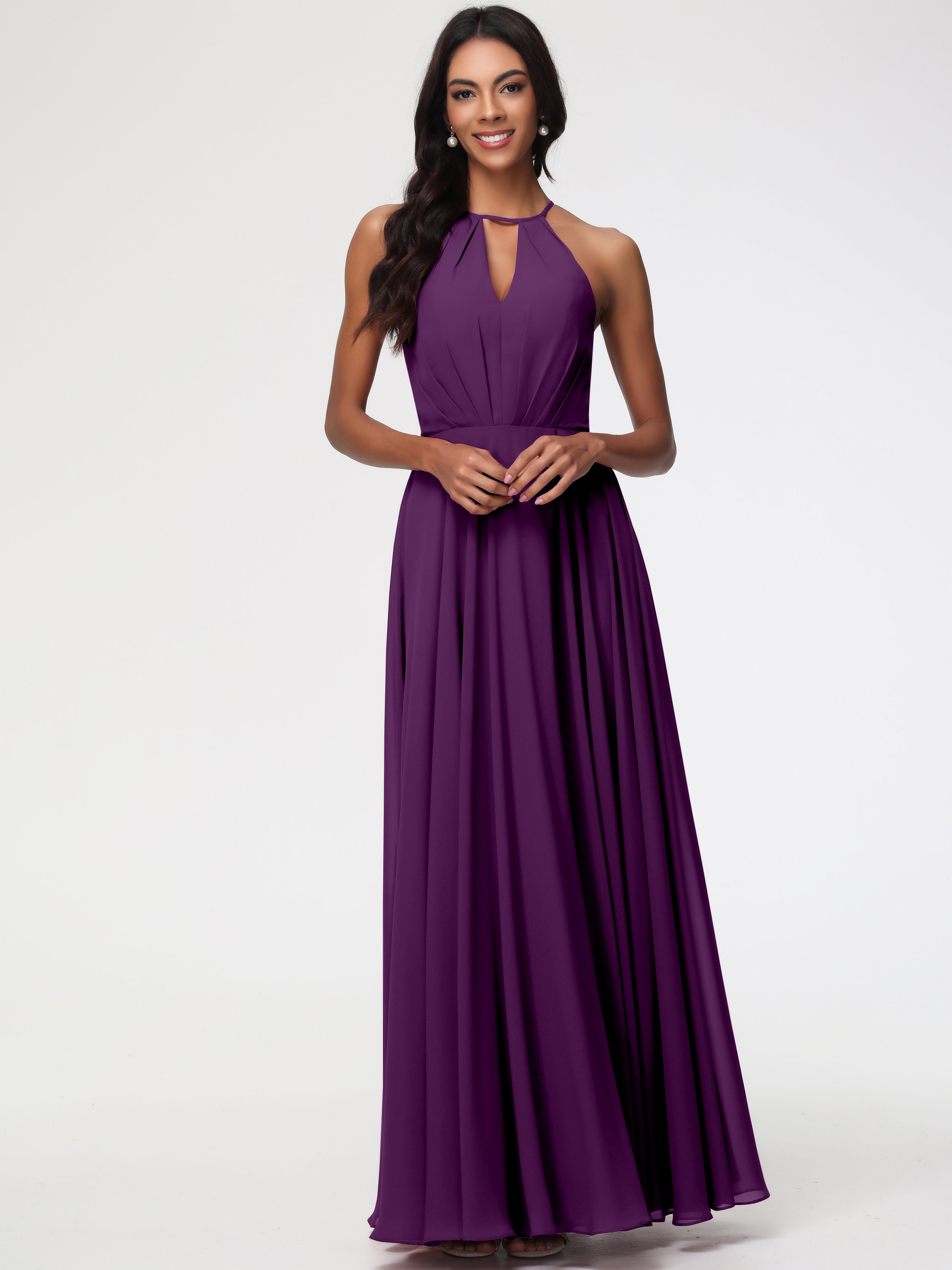 Halter A-Line Sleeveless Floor-Length Split Chiffon Bridesmaid Dresses
