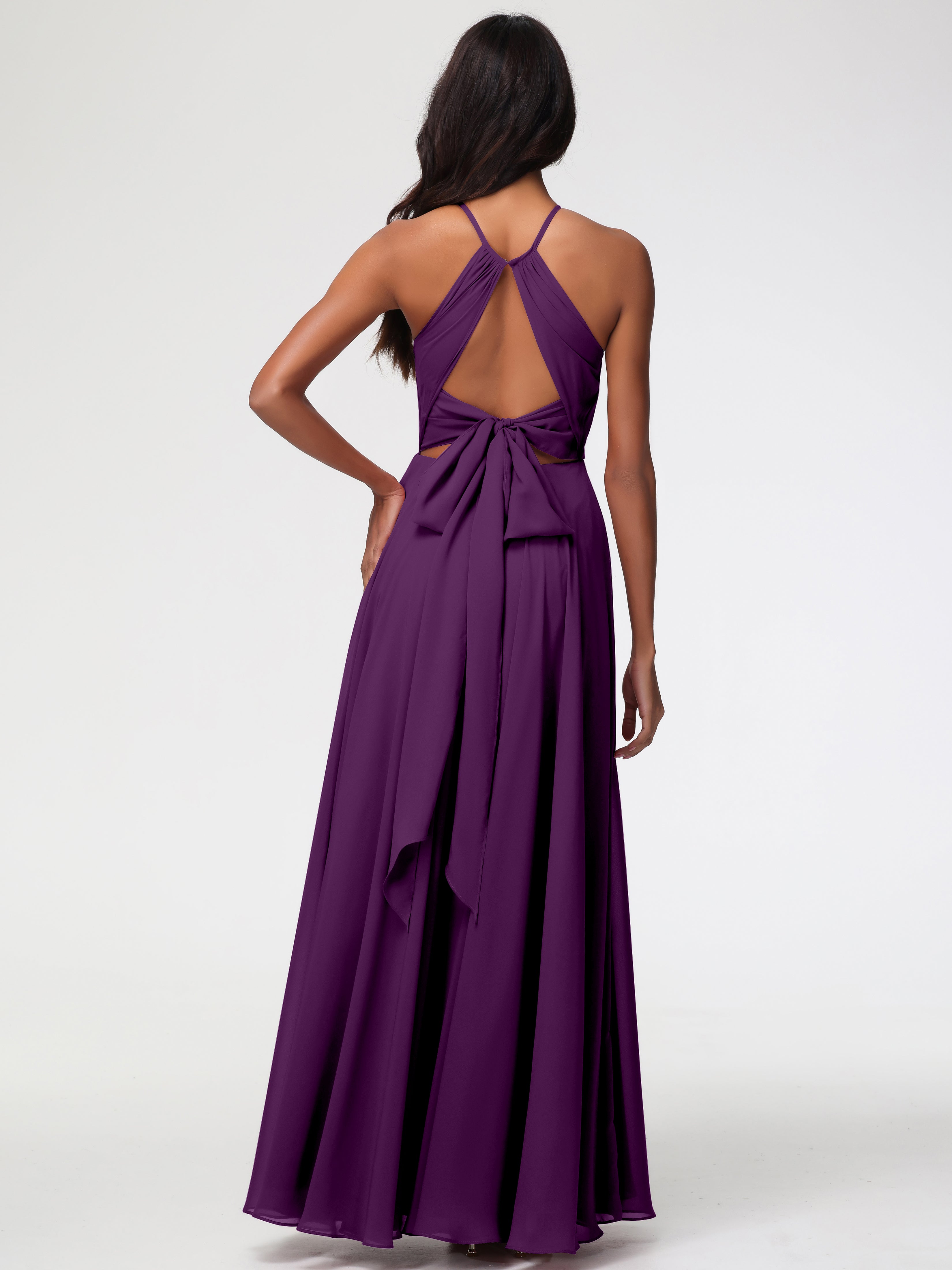 Halter A-Line Sleeveless Floor-Length Split Chiffon Bridesmaid Dresses