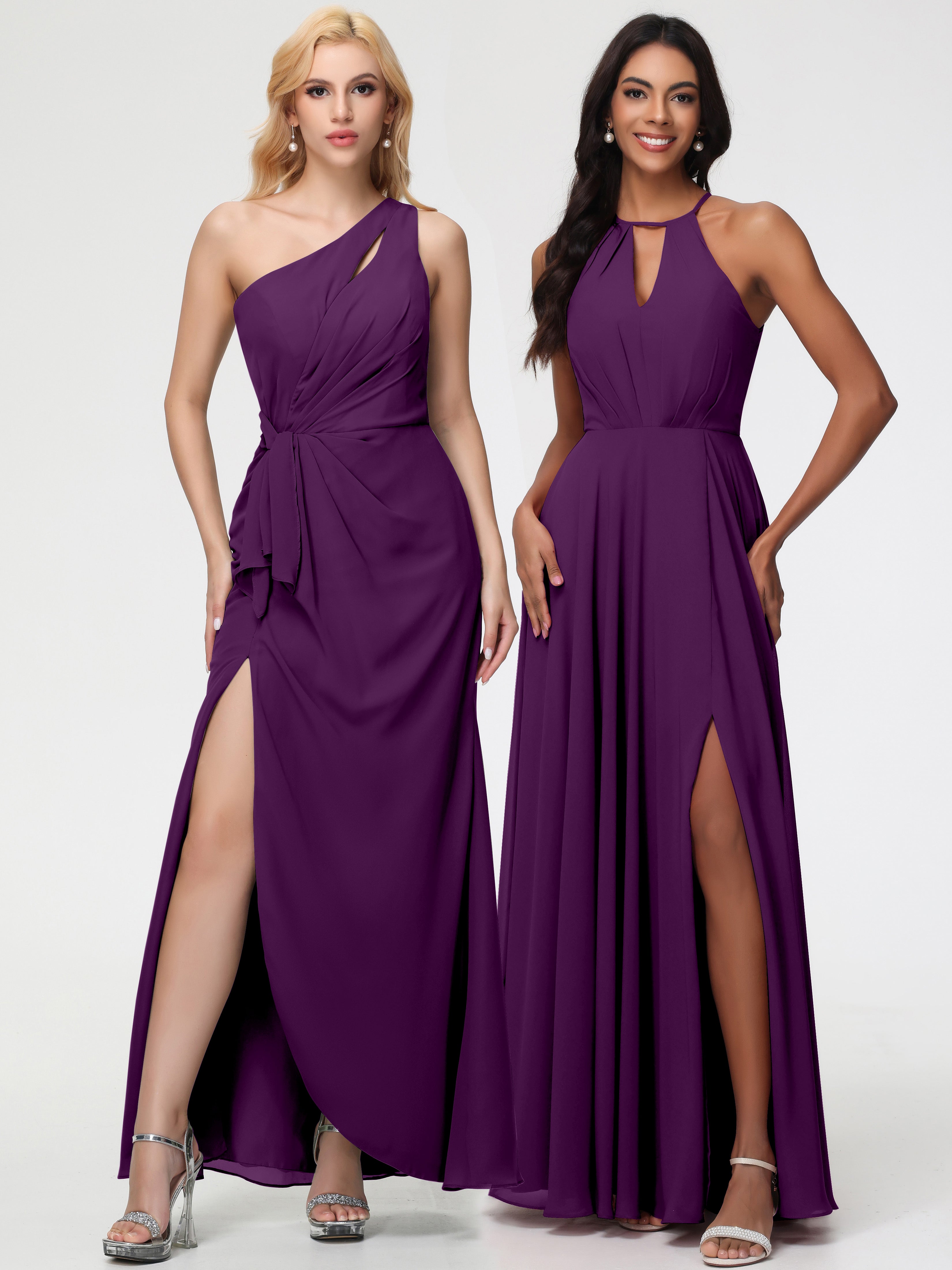 Halter A-Line Sleeveless Floor-Length Split Chiffon Bridesmaid Dresses