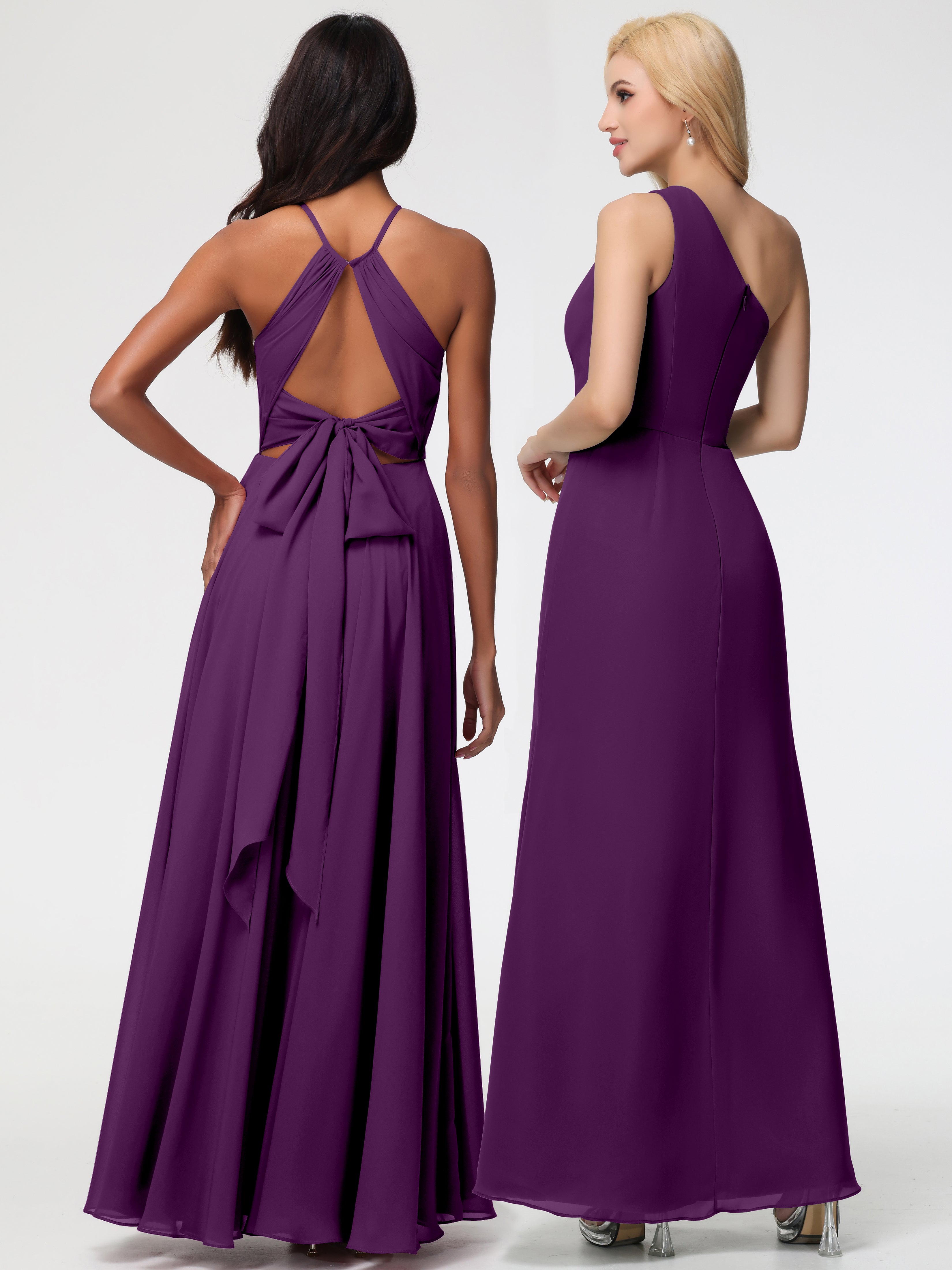 Halter A-Line Sleeveless Floor-Length Split Chiffon Bridesmaid Dresses