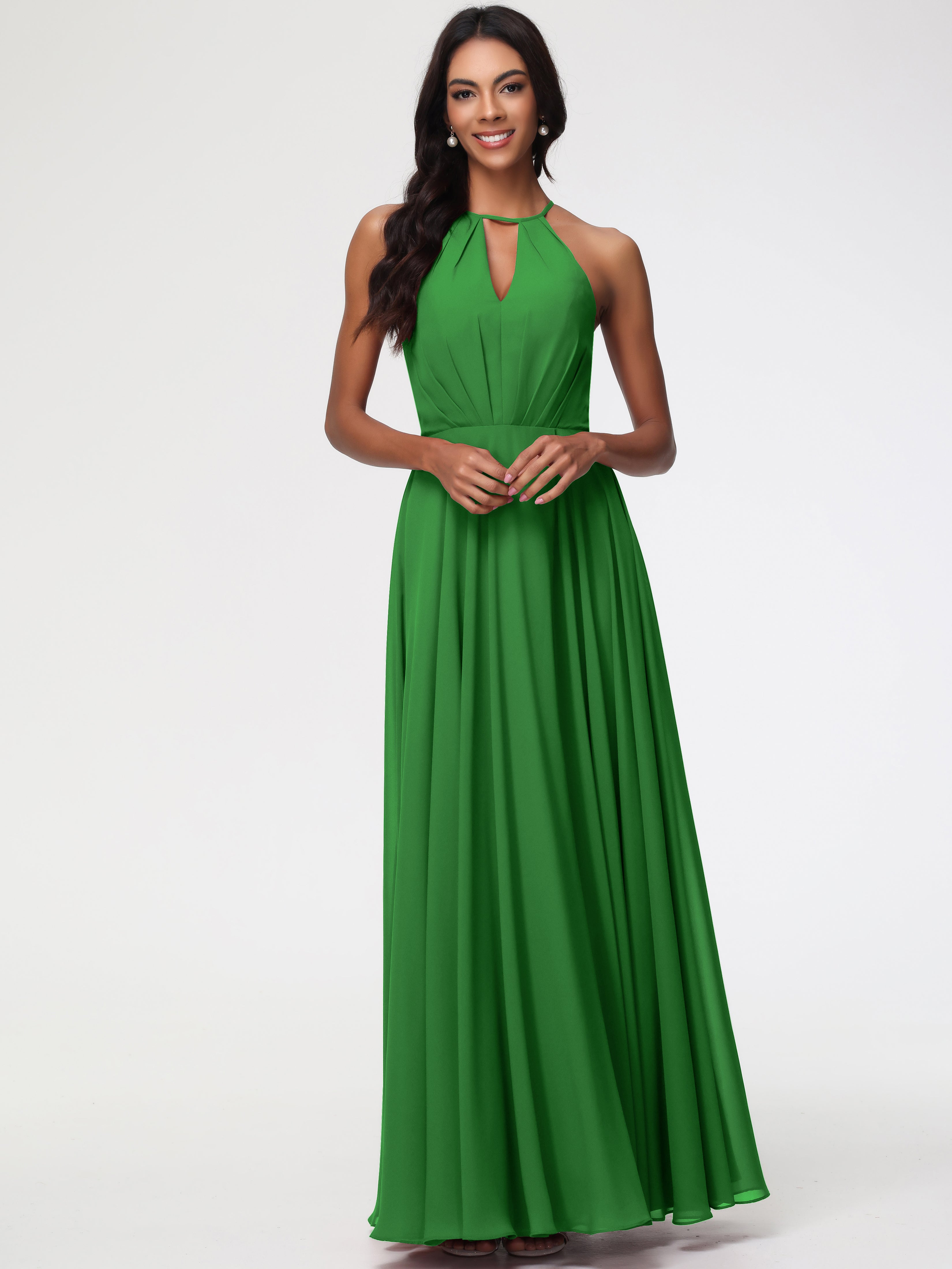 Halter A-Line Sleeveless Floor-Length Split Chiffon Bridesmaid Dresses