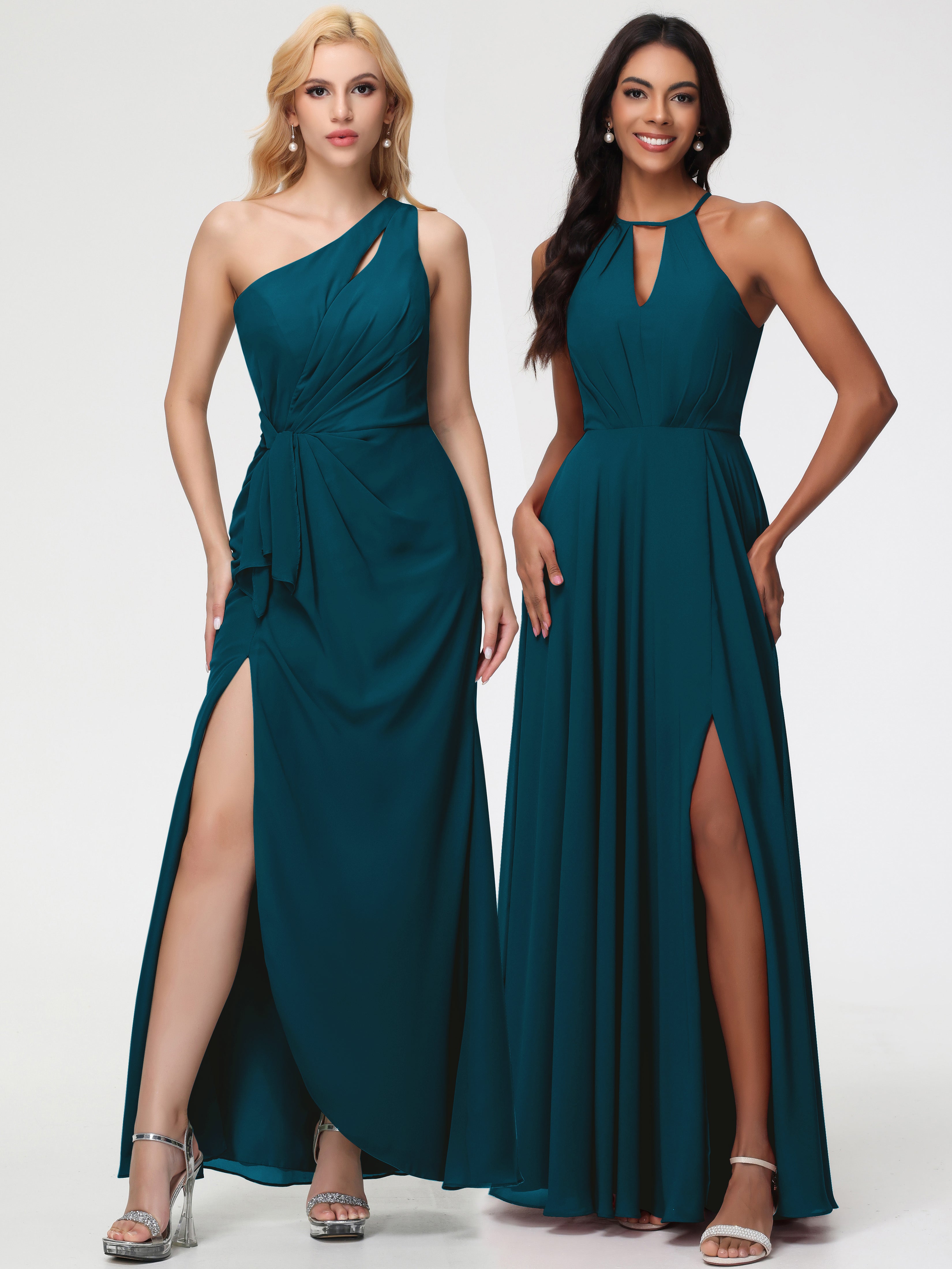Halter A-Line Sleeveless Floor-Length Split Chiffon Bridesmaid Dresses
