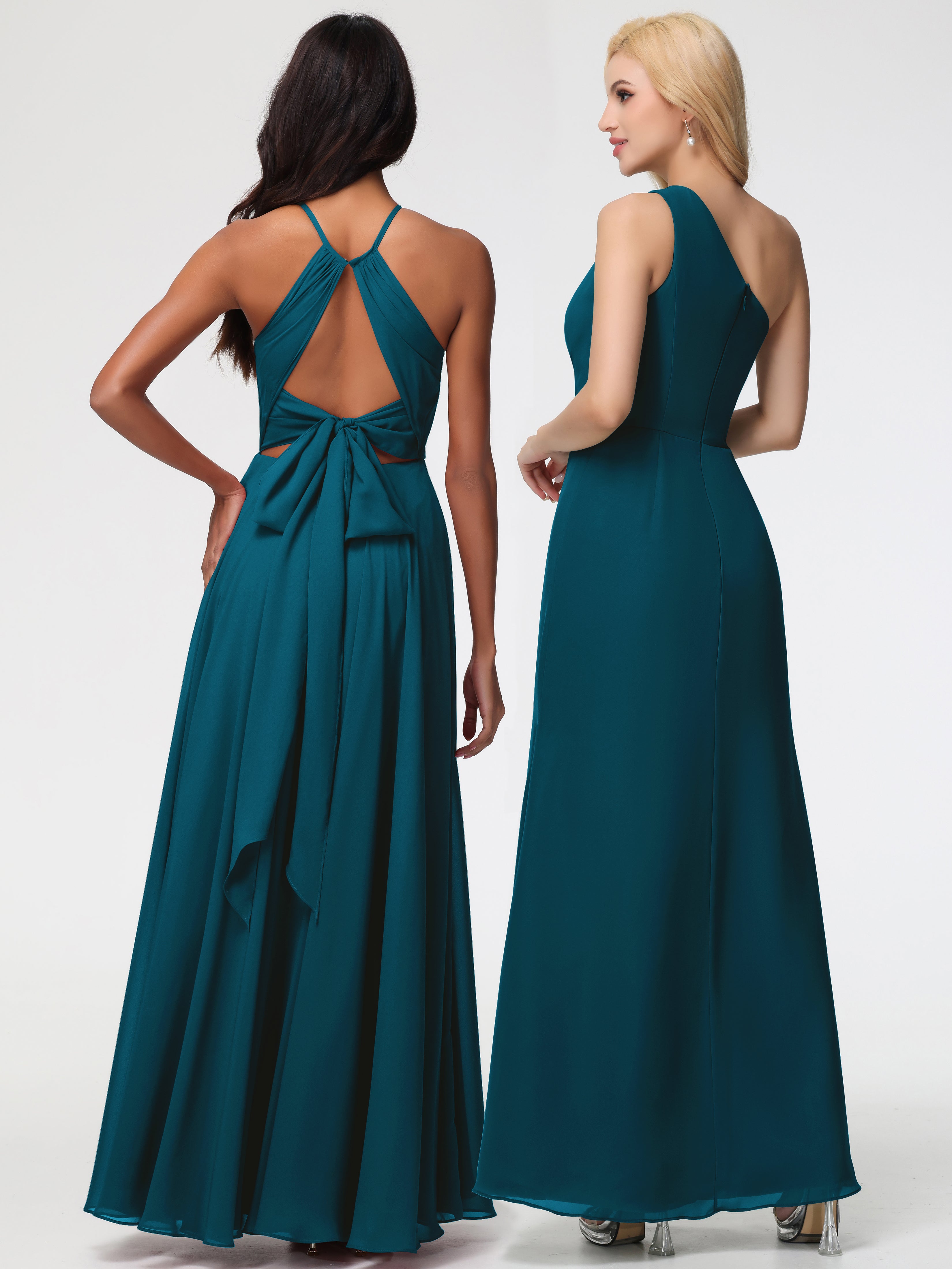 Halter A-Line Sleeveless Floor-Length Split Chiffon Bridesmaid Dresses