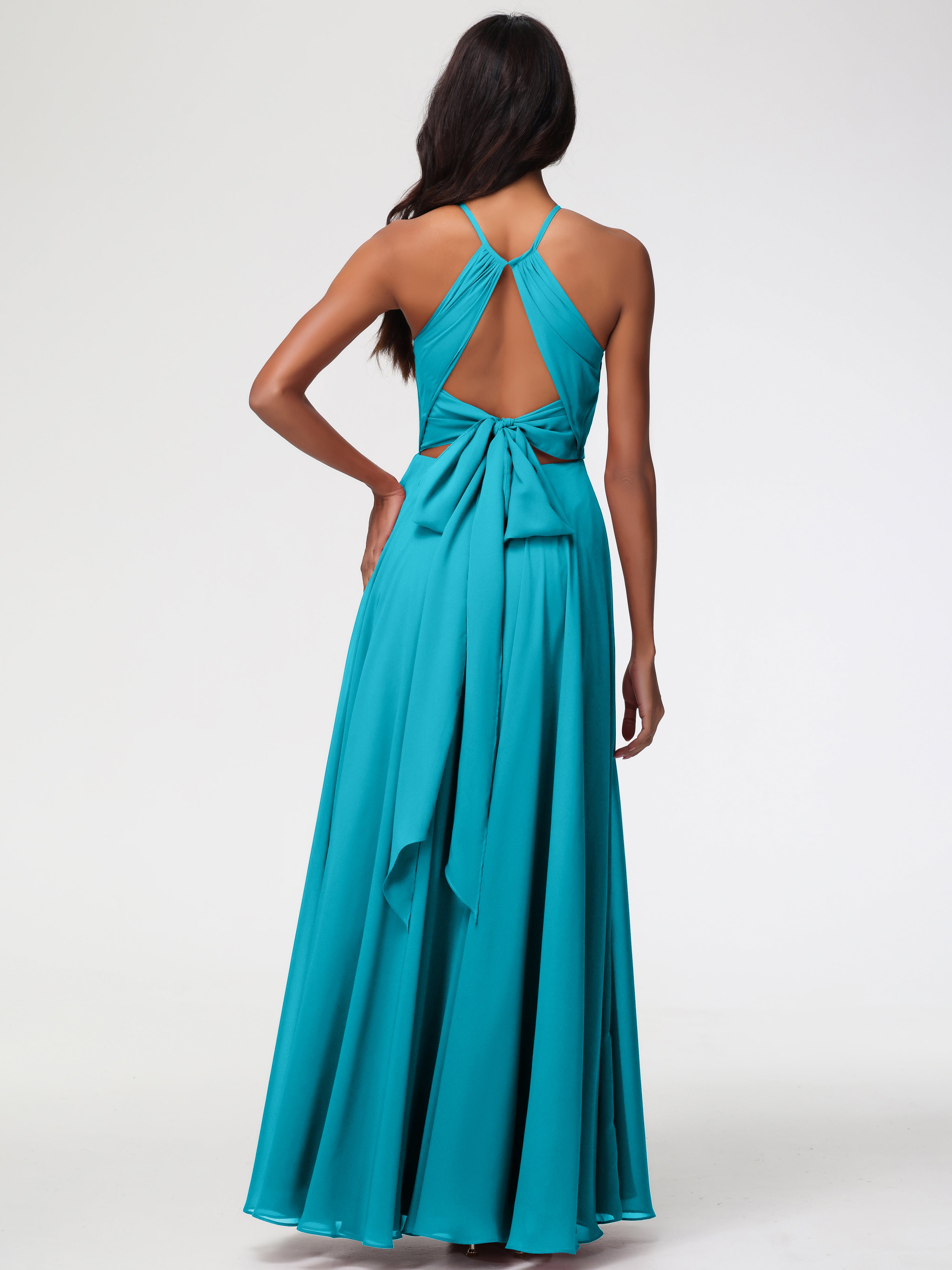 Halter A-Line Sleeveless Floor-Length Split Chiffon Bridesmaid Dresses