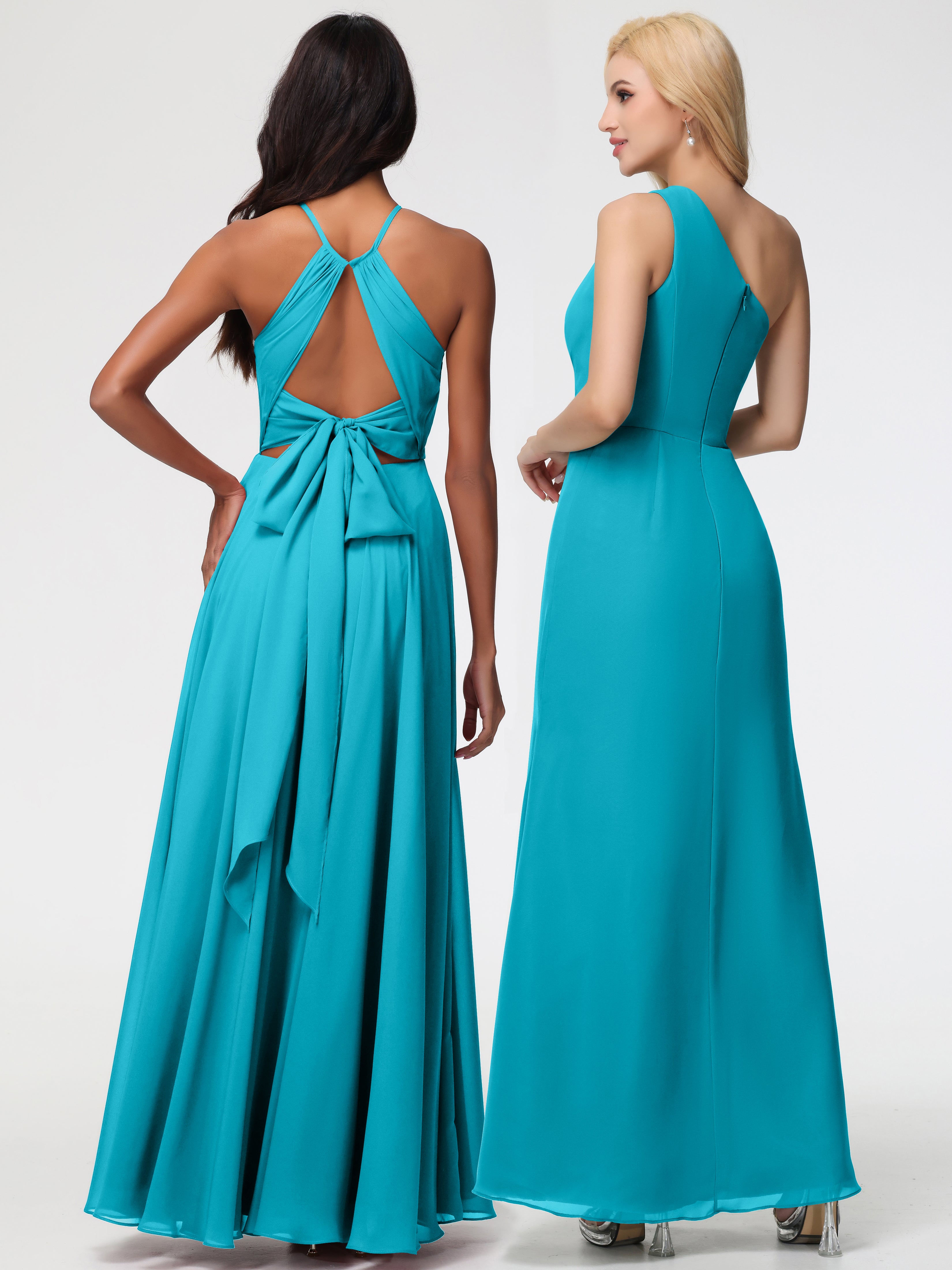 Halter A-Line Sleeveless Floor-Length Split Chiffon Bridesmaid Dresses