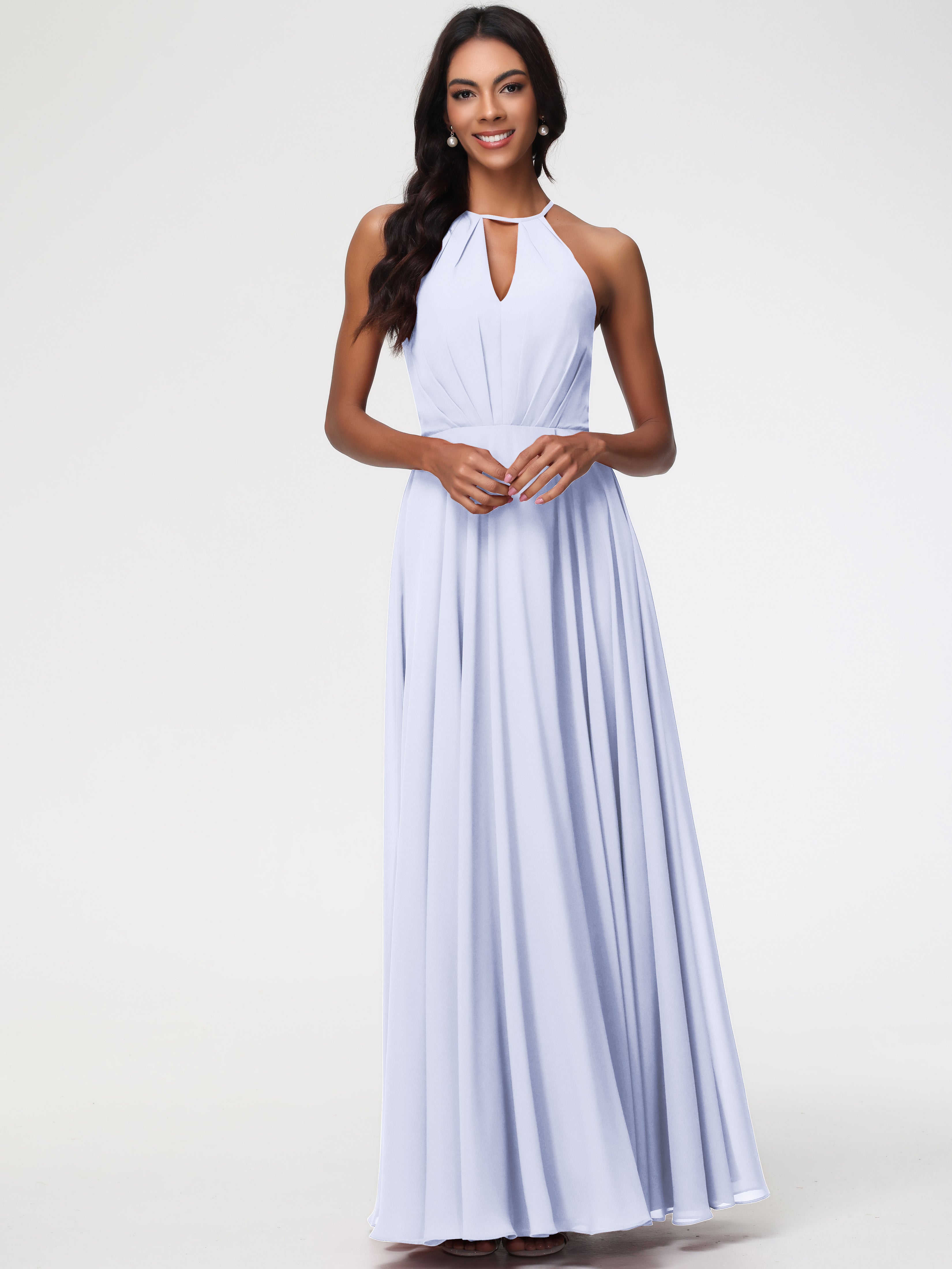 Halter A-Line Sleeveless Floor-Length Split Chiffon Bridesmaid Dresses