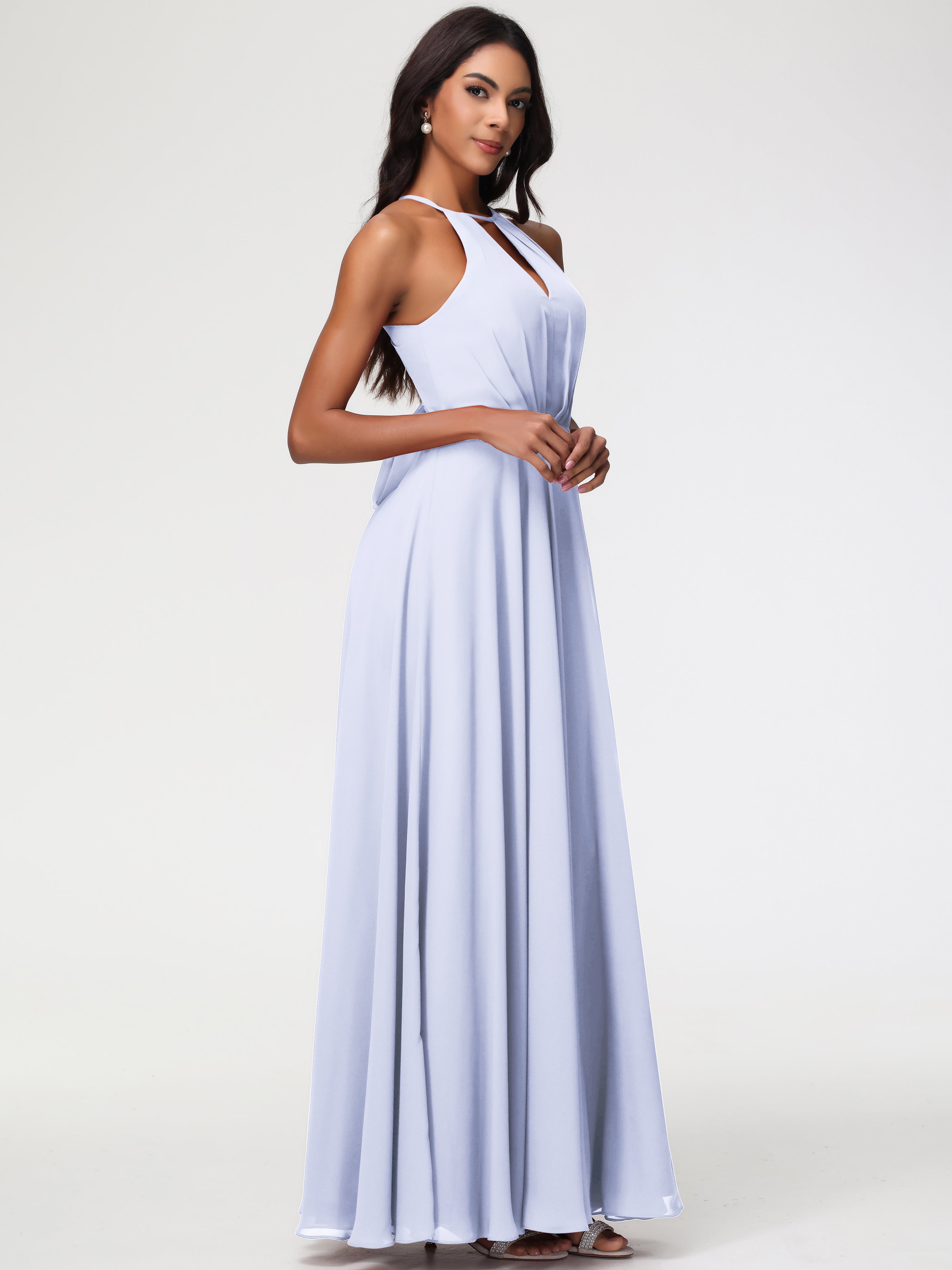 Halter A-Line Sleeveless Floor-Length Split Chiffon Bridesmaid Dresses