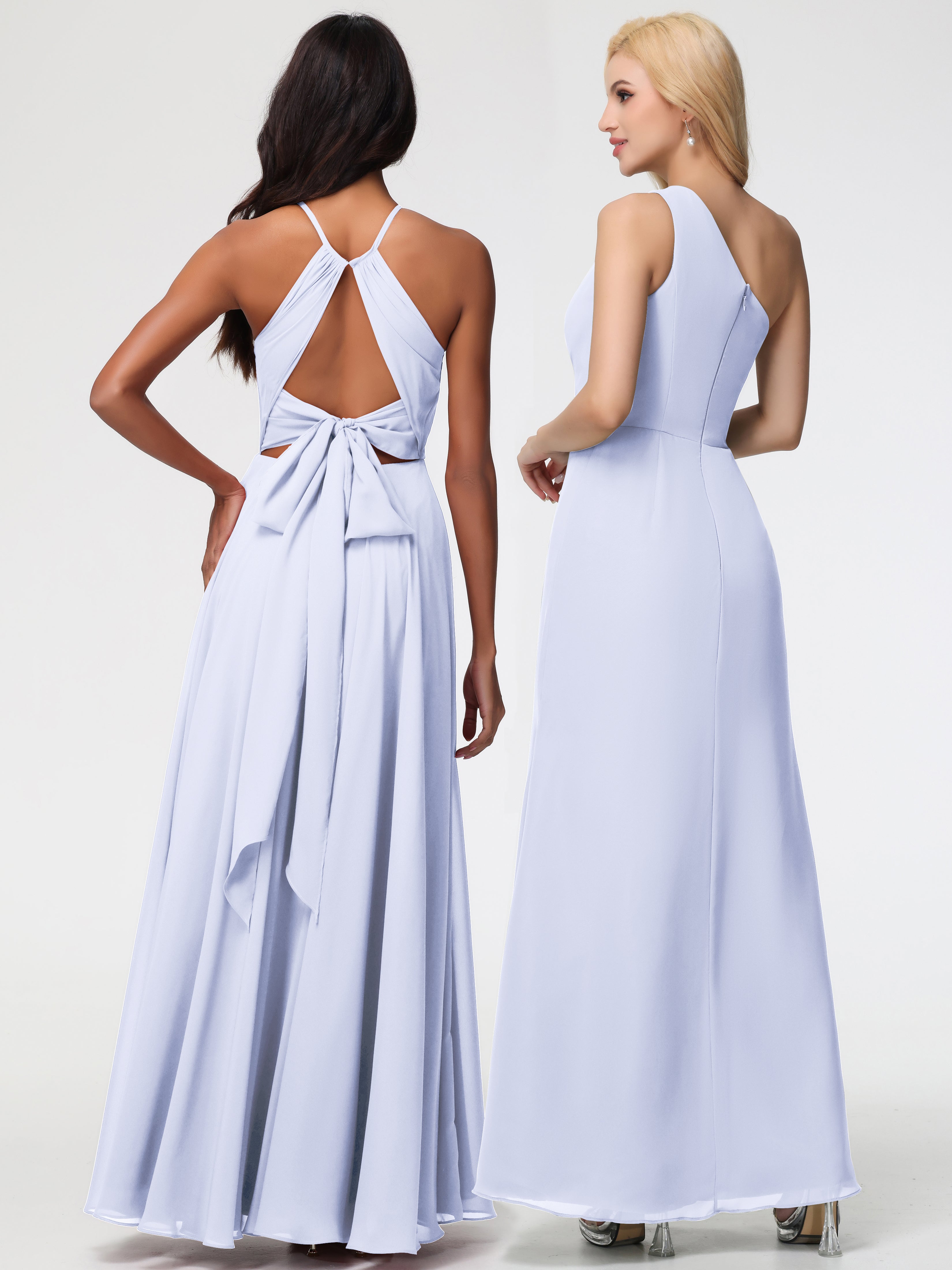 Halter A-Line Sleeveless Floor-Length Split Chiffon Bridesmaid Dresses