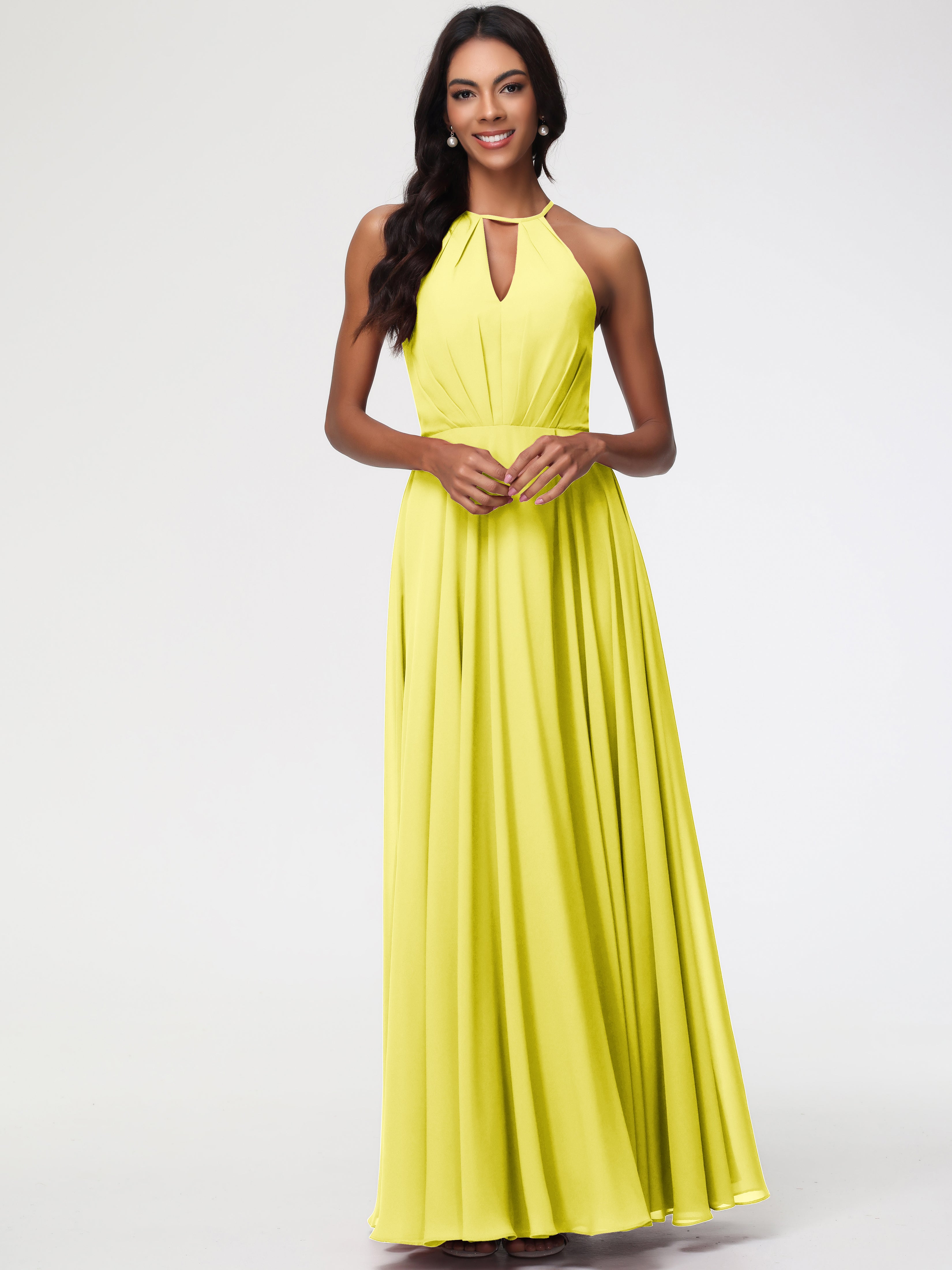 Halter A-Line Sleeveless Floor-Length Split Chiffon Bridesmaid Dresses