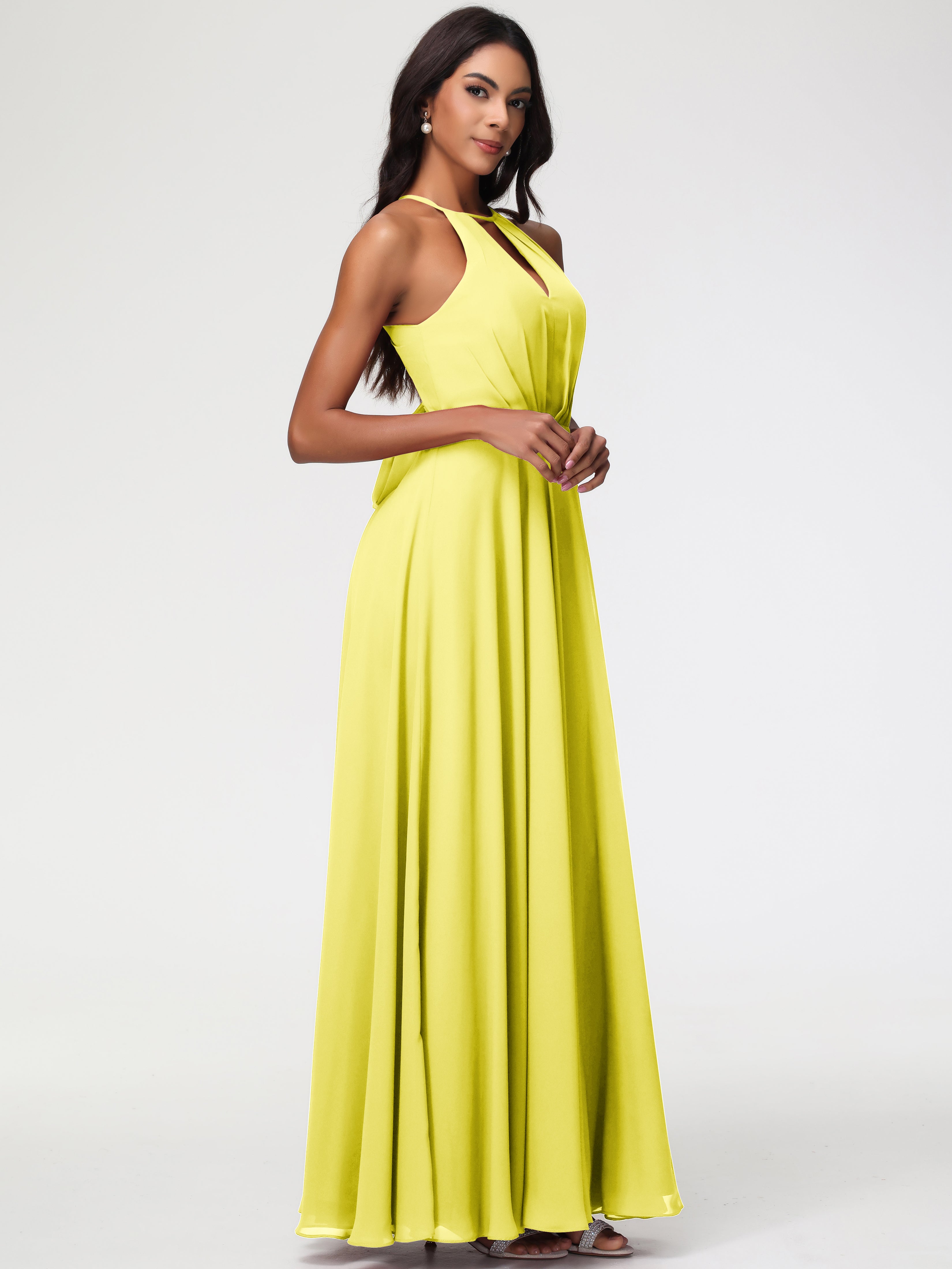 Halter A-Line Sleeveless Floor-Length Split Chiffon Bridesmaid Dresses