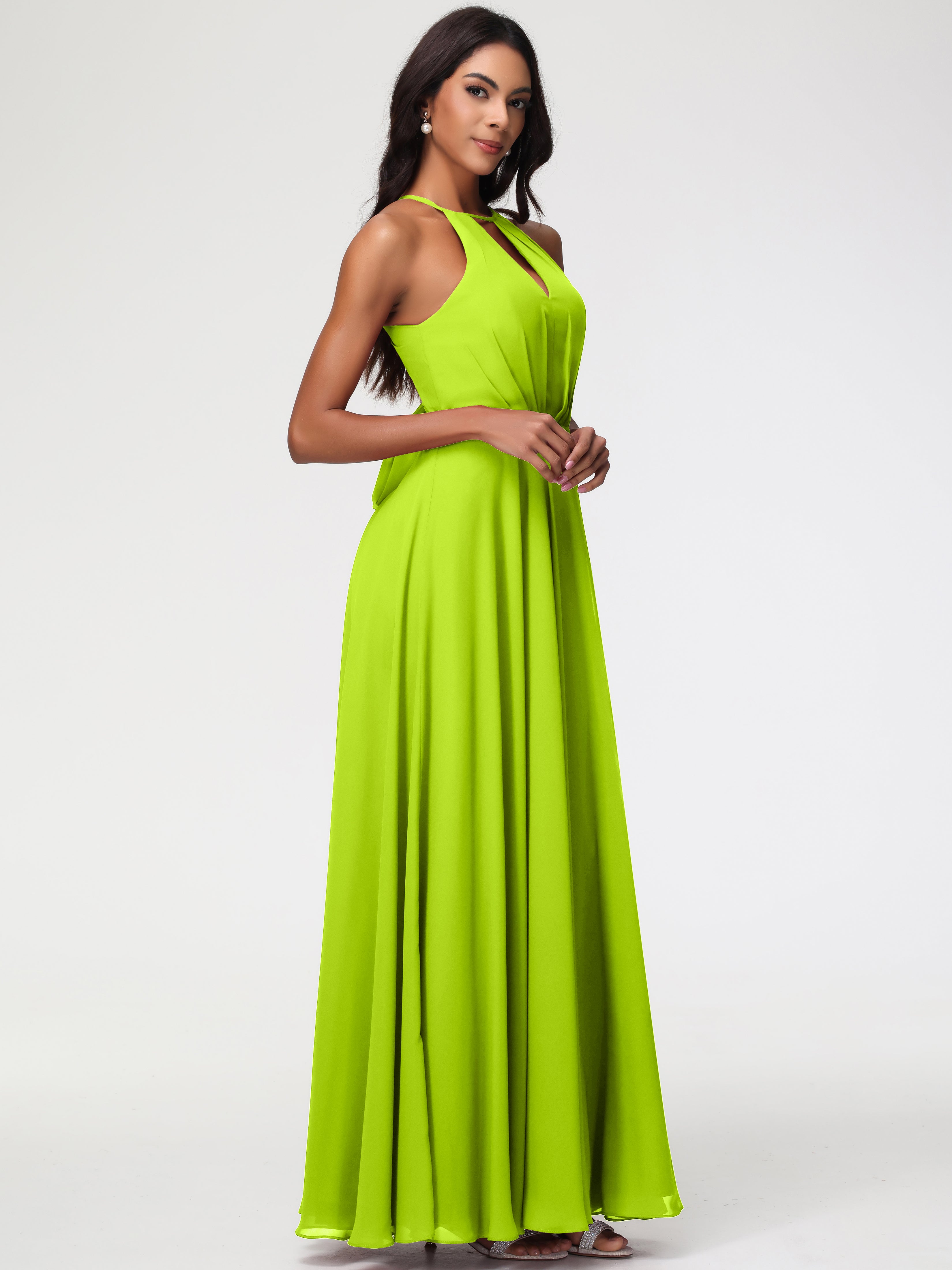 Halter A-Line Sleeveless Floor-Length Split Chiffon Bridesmaid Dresses