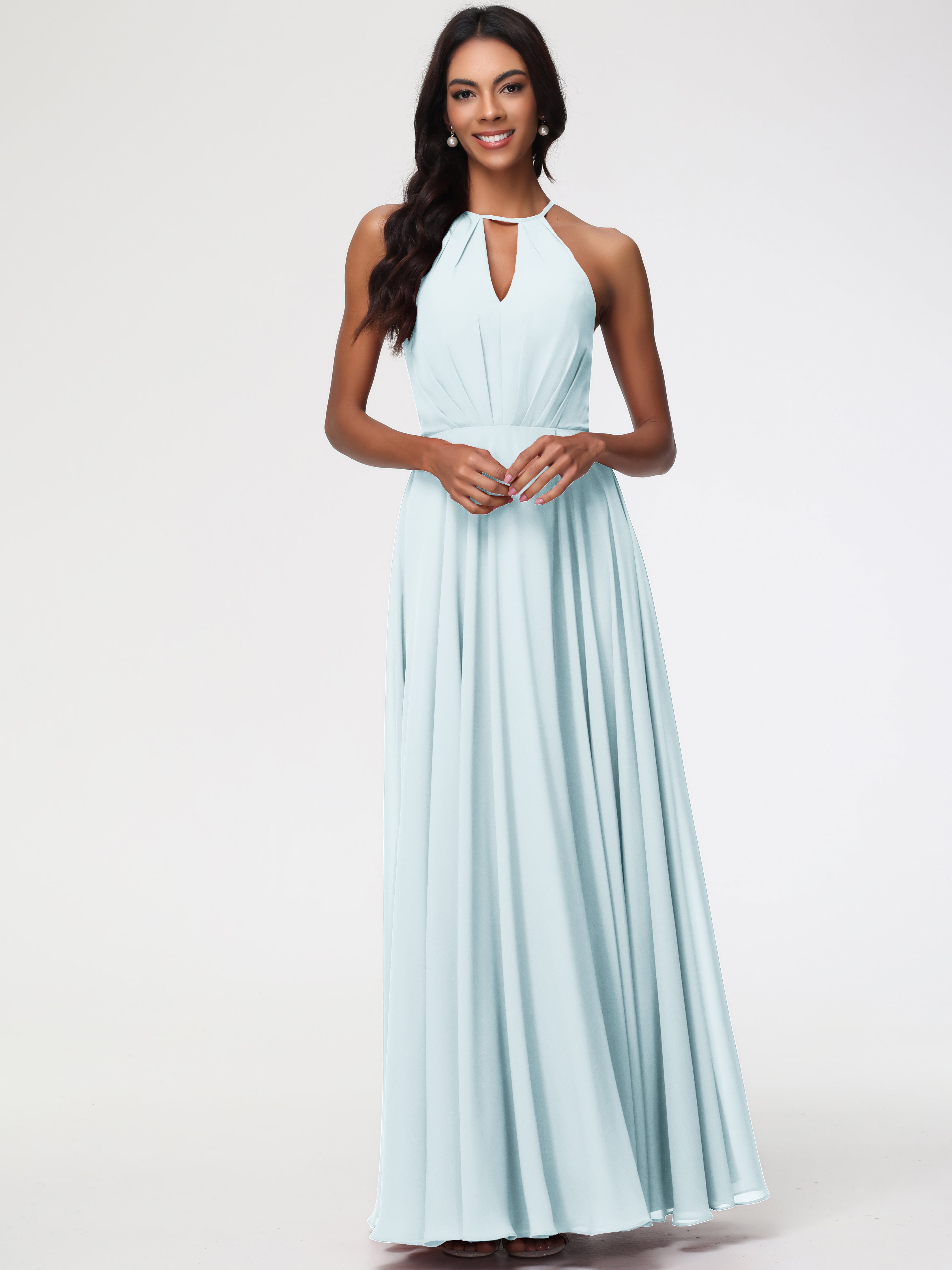 Halter A-Line Sleeveless Floor-Length Split Chiffon Bridesmaid Dresses