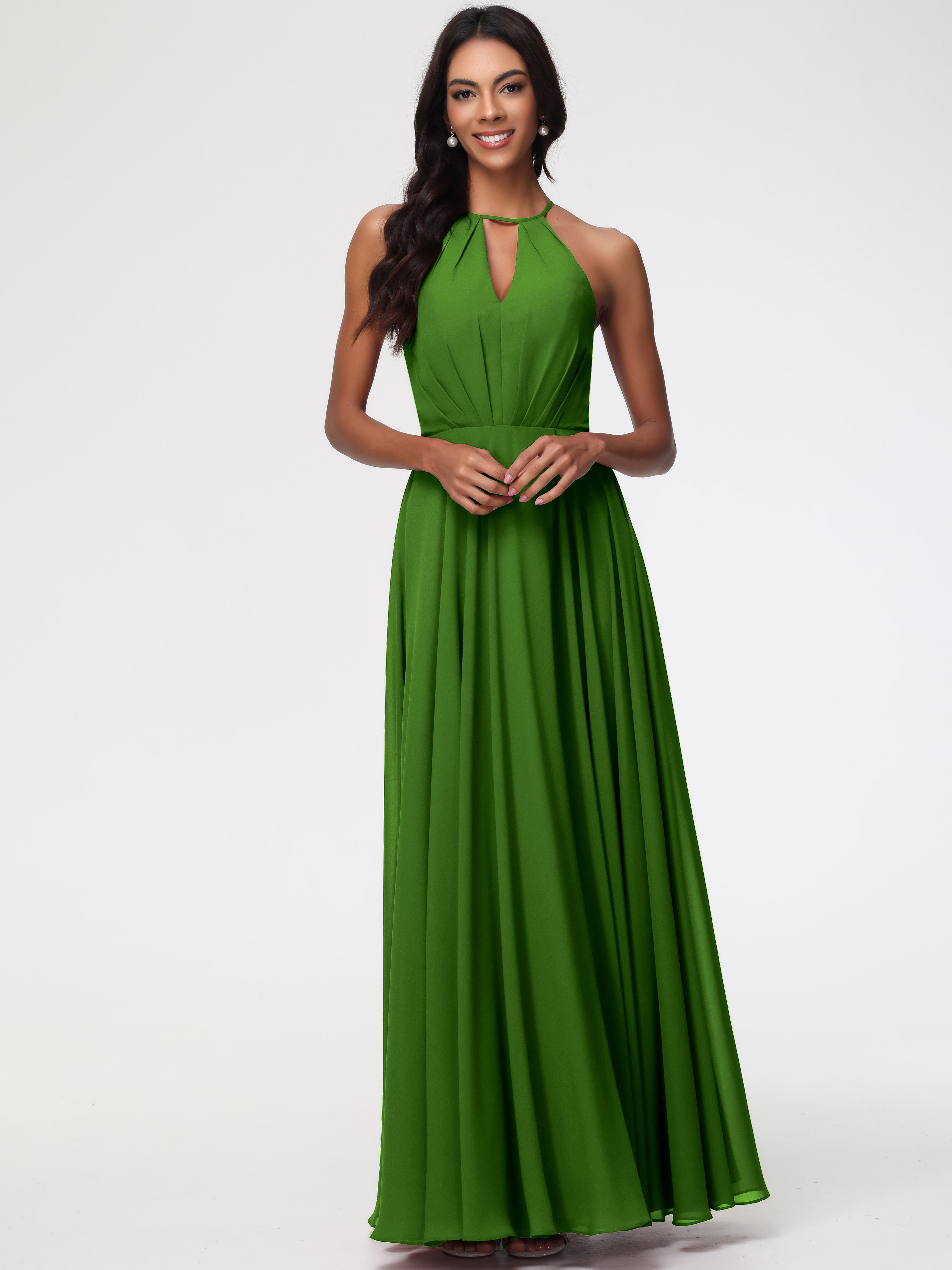 Halter A-Line Sleeveless Floor-Length Split Chiffon Bridesmaid Dresses