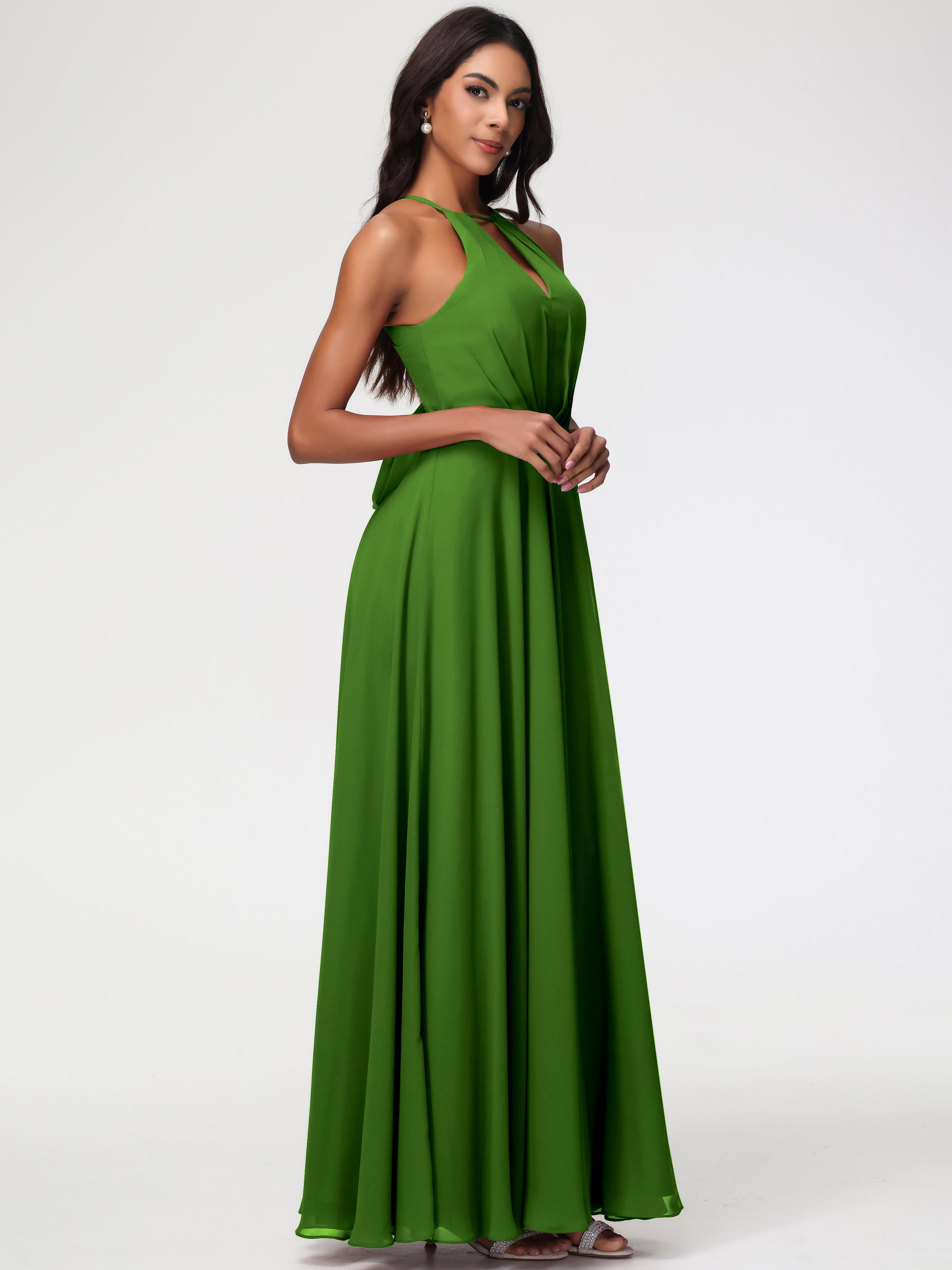 Halter A-Line Sleeveless Floor-Length Split Chiffon Bridesmaid Dresses