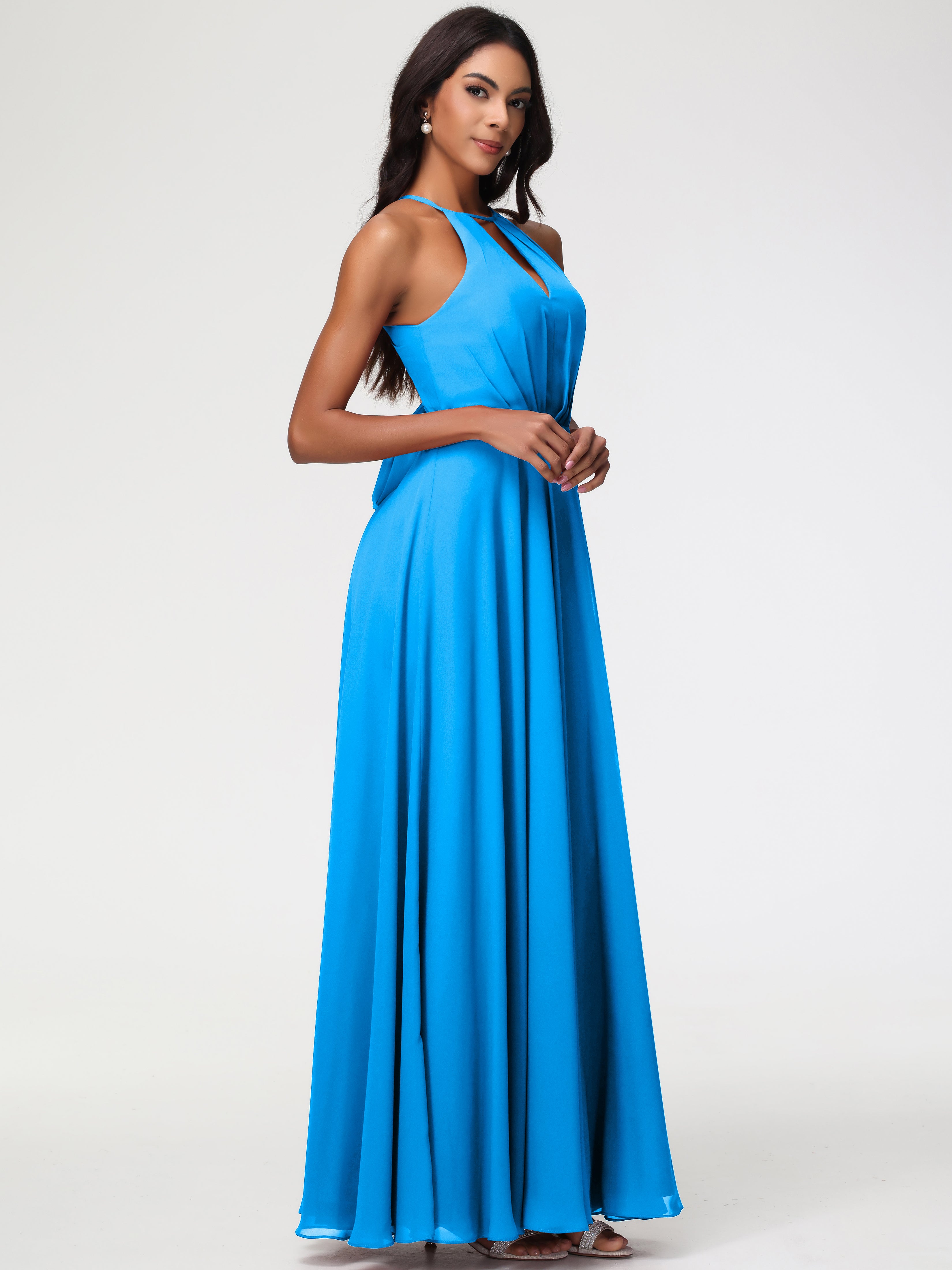 Halter A-Line Sleeveless Floor-Length Split Chiffon Bridesmaid Dresses (Copy)