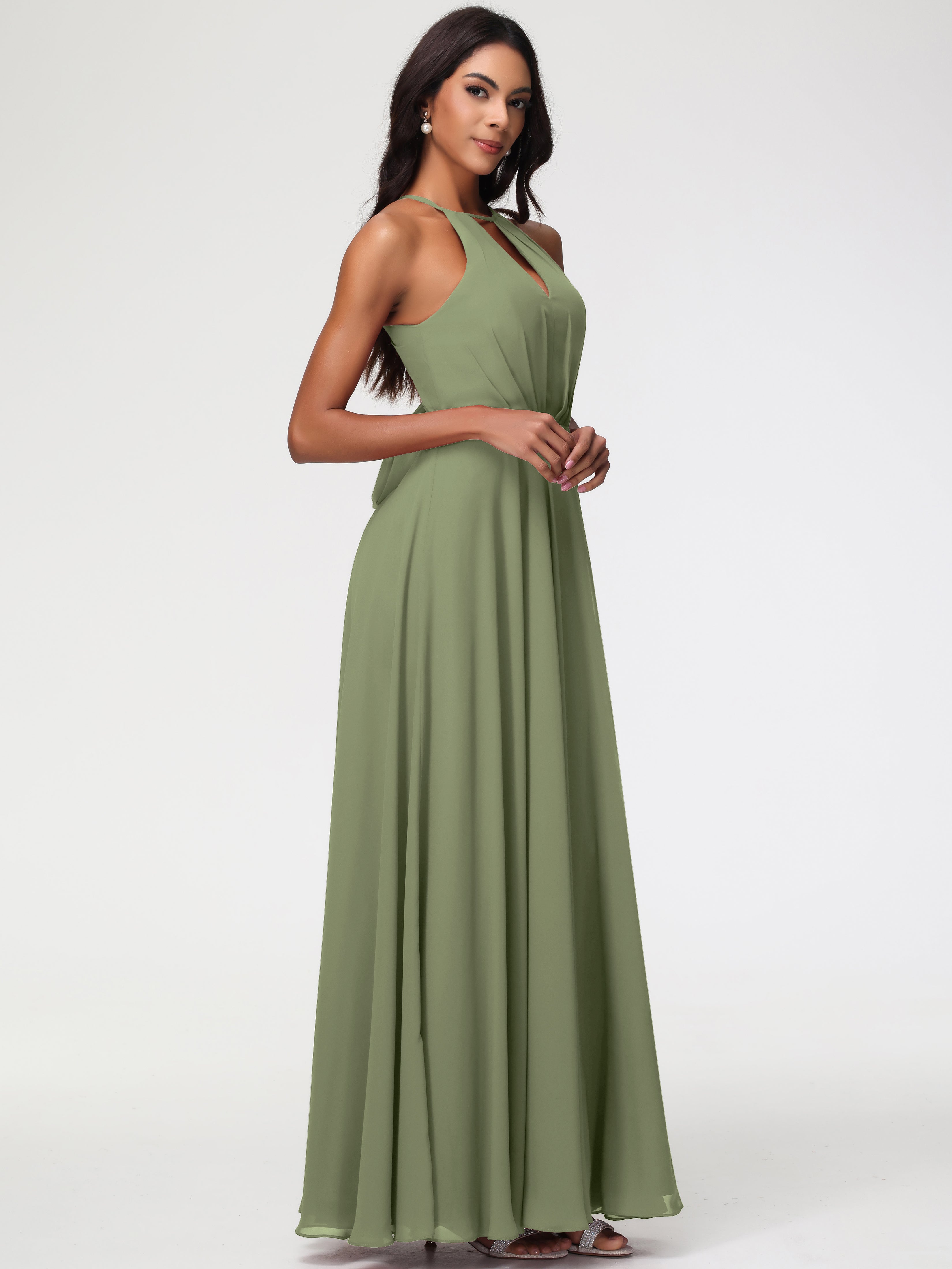 Halter A-Line Sleeveless Floor-Length Split Chiffon Bridesmaid Dresses (Copy)