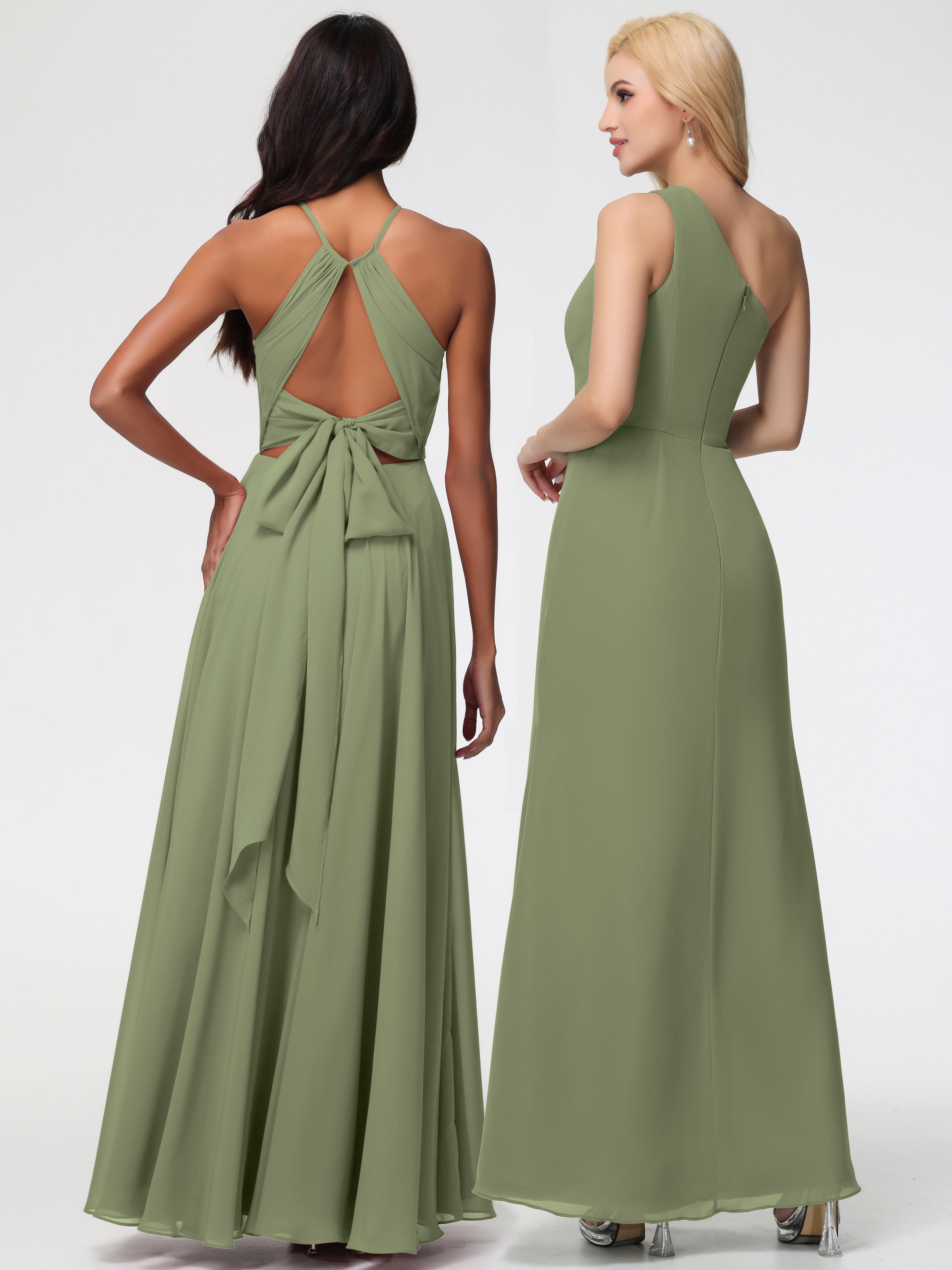 Halter A-Line Sleeveless Floor-Length Split Chiffon Bridesmaid Dresses (Copy)