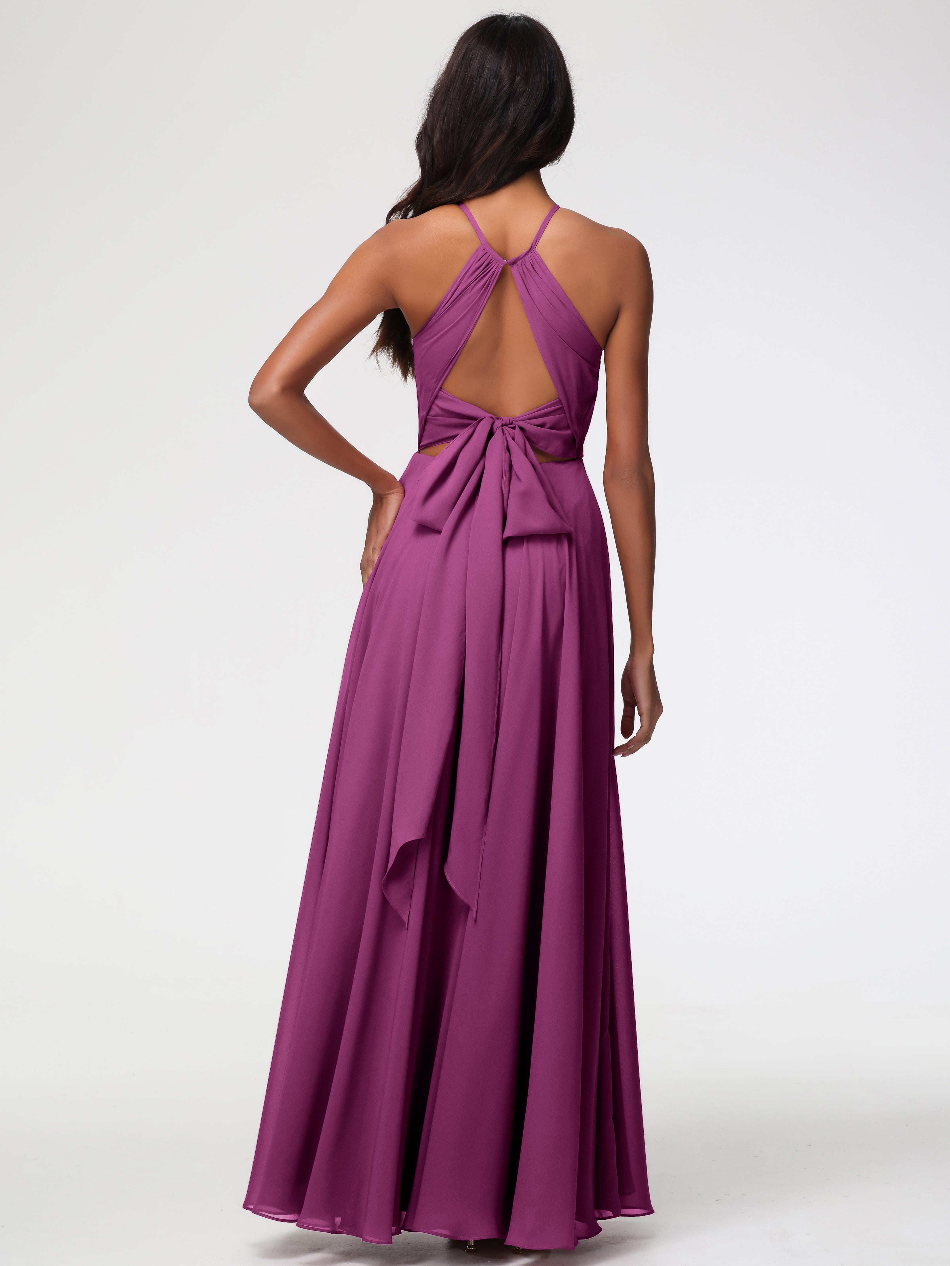 Halter A-Line Sleeveless Floor-Length Split Chiffon Bridesmaid Dresses (Copy)