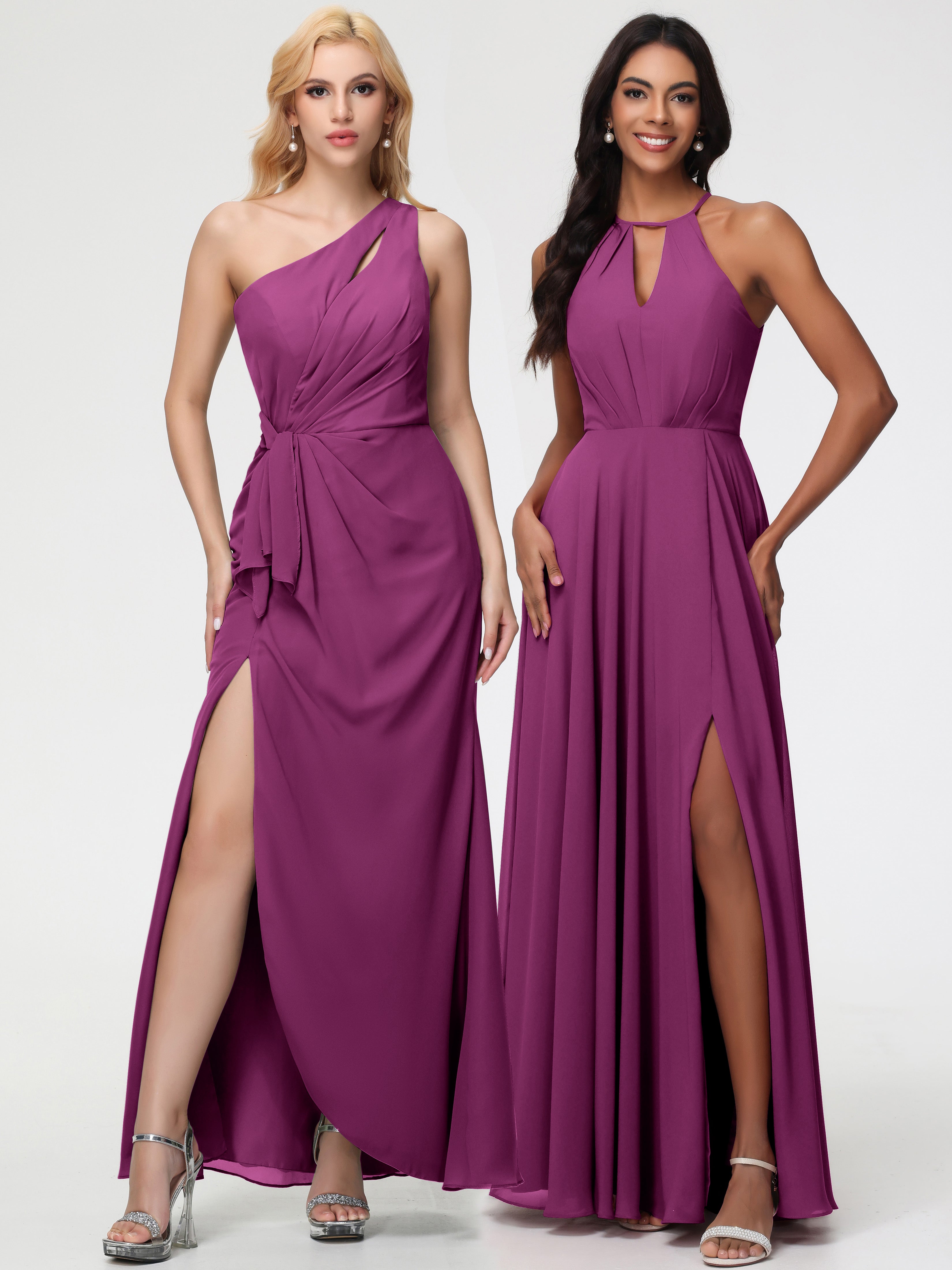 Halter A-Line Sleeveless Floor-Length Split Chiffon Bridesmaid Dresses (Copy)