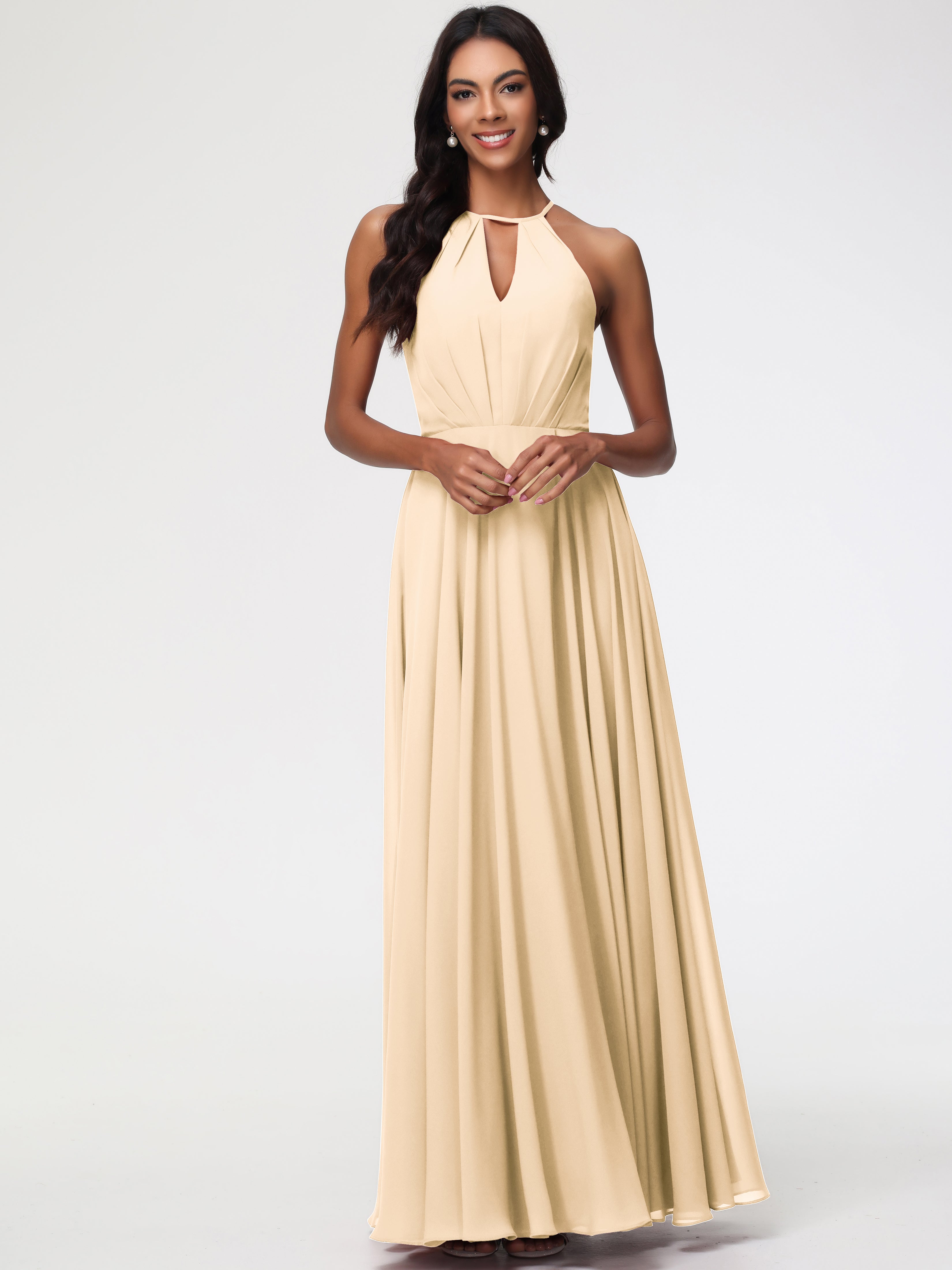Halter A-Line Sleeveless Floor-Length Split Chiffon Bridesmaid Dresses (Copy)