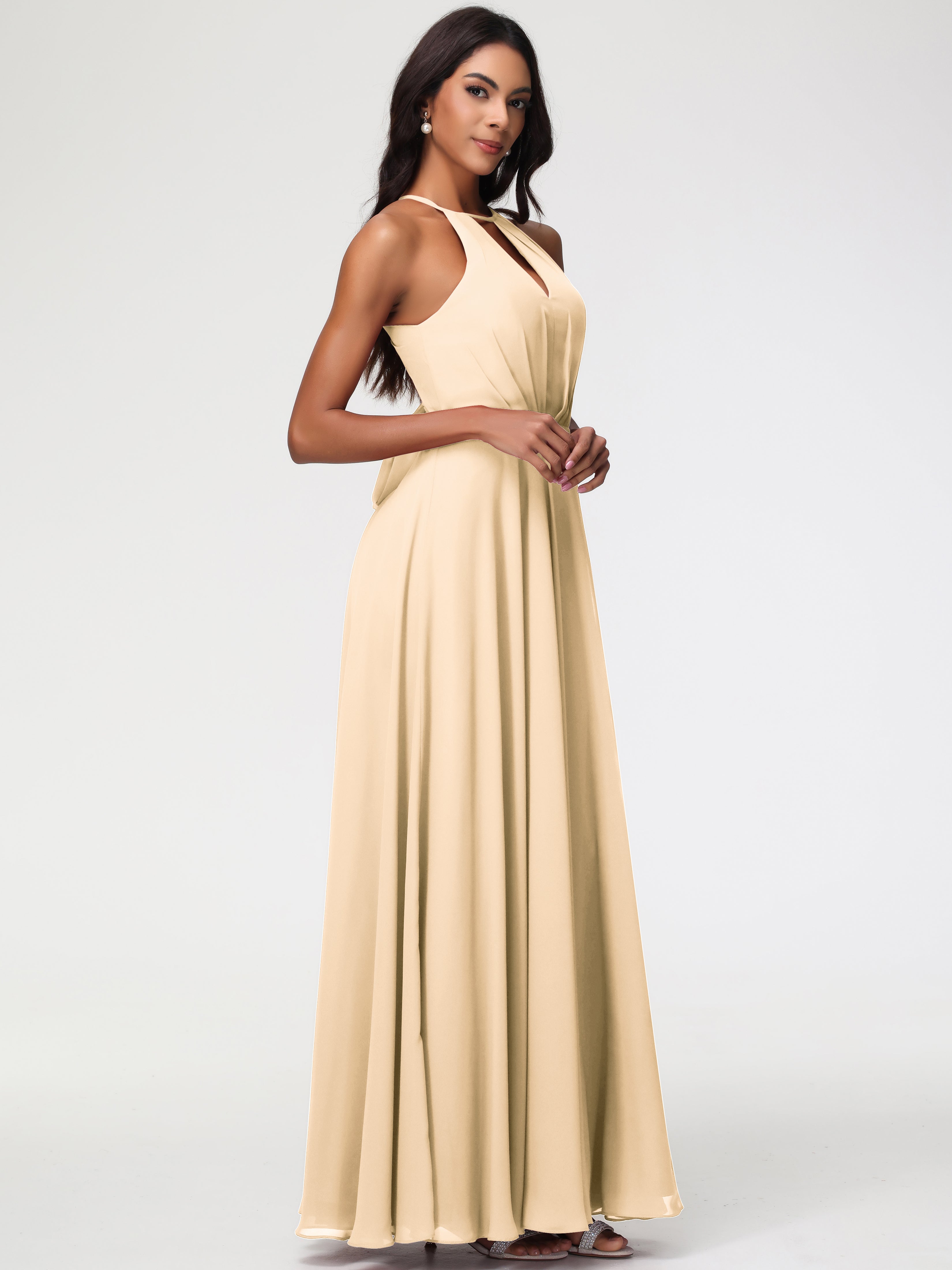 Halter A-Line Sleeveless Floor-Length Split Chiffon Bridesmaid Dresses (Copy)