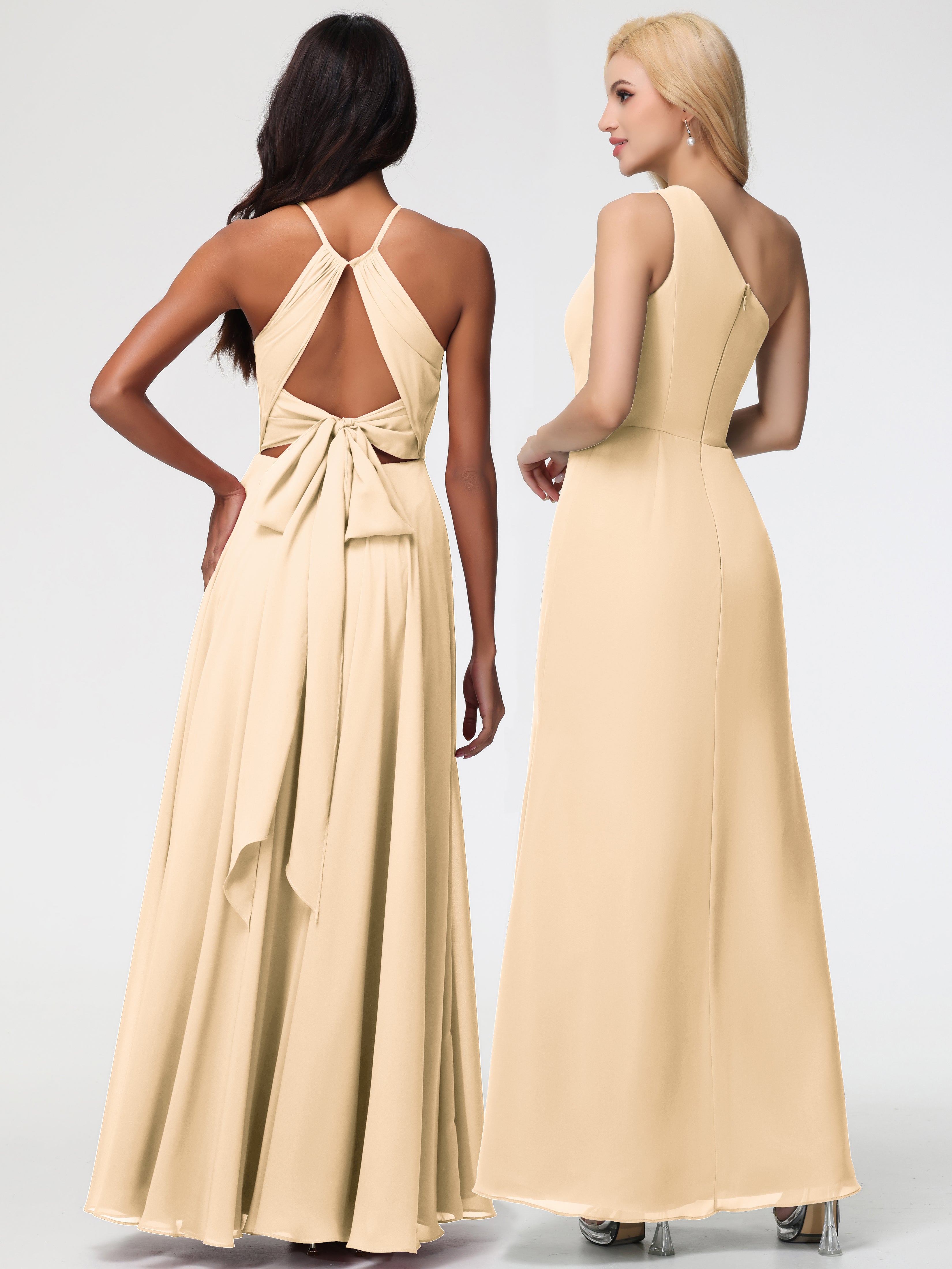 Halter A-Line Sleeveless Floor-Length Split Chiffon Bridesmaid Dresses (Copy)