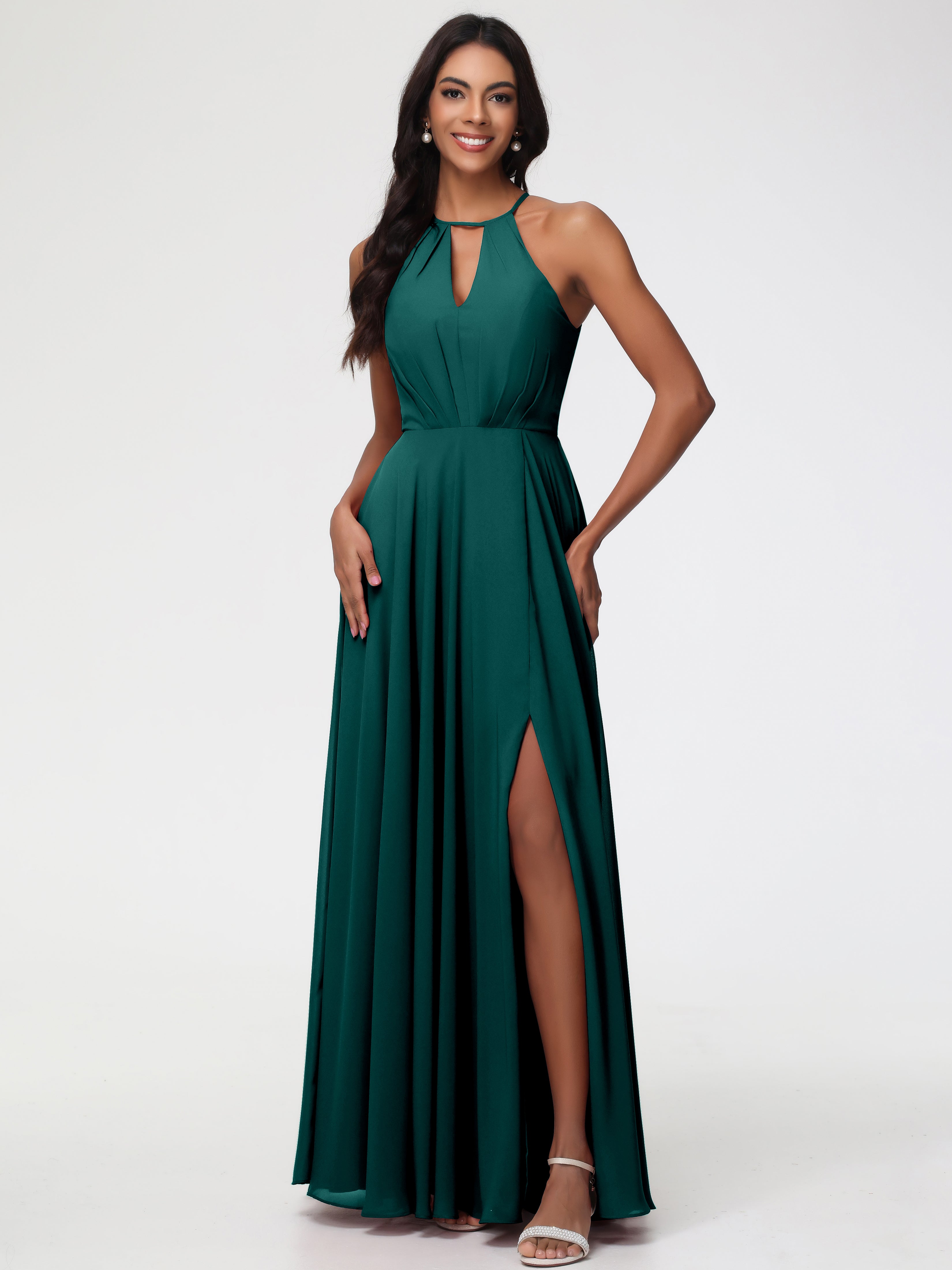 Halter A-Line Sleeveless Floor-Length Split Chiffon Bridesmaid Dresses (Copy)