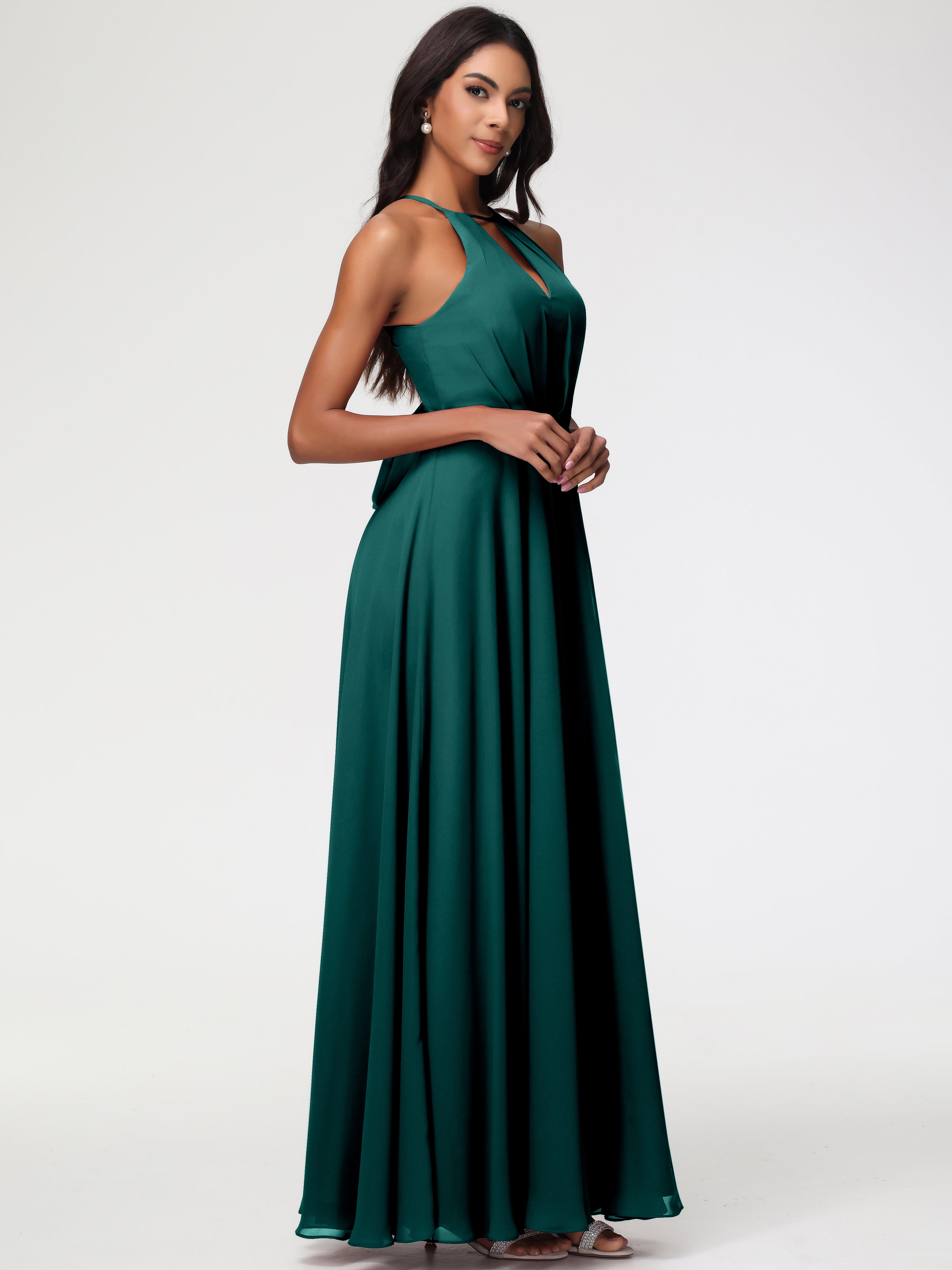 Halter A-Line Sleeveless Floor-Length Split Chiffon Bridesmaid Dresses (Copy)