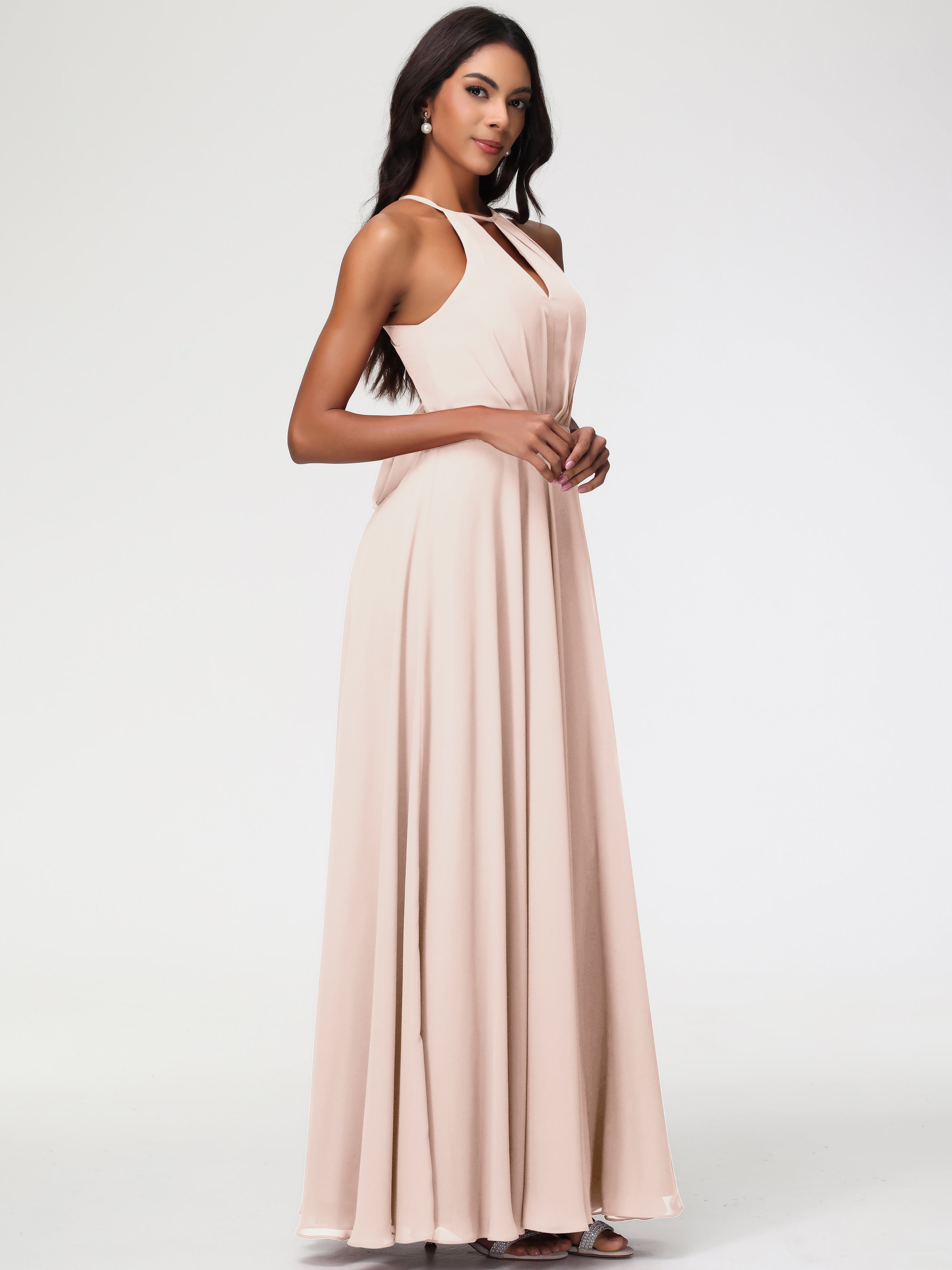Halter A-Line Sleeveless Floor-Length Split Chiffon Bridesmaid Dresses (Copy)