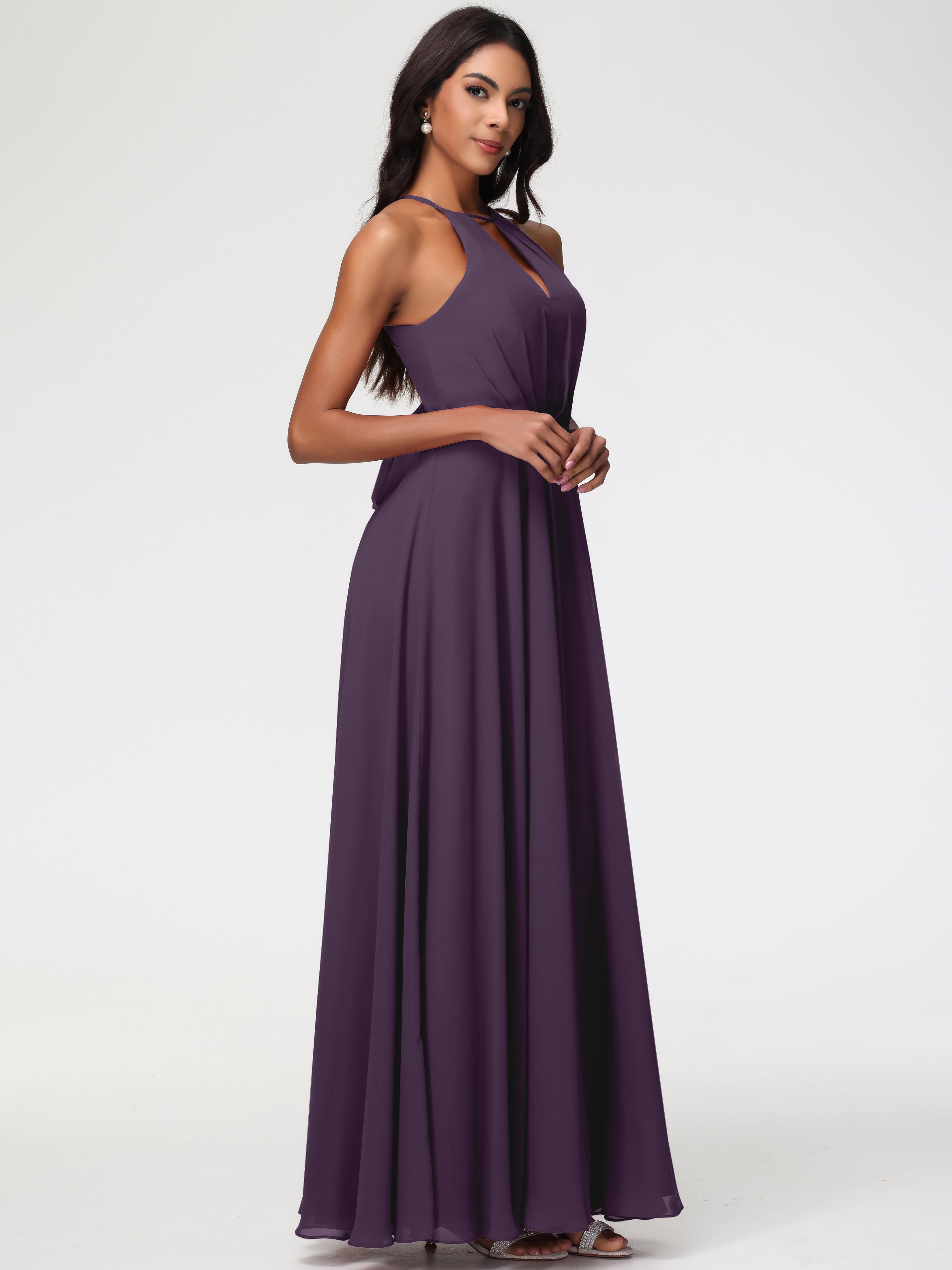 Halter A-Line Sleeveless Floor-Length Split Chiffon Bridesmaid Dresses (Copy)