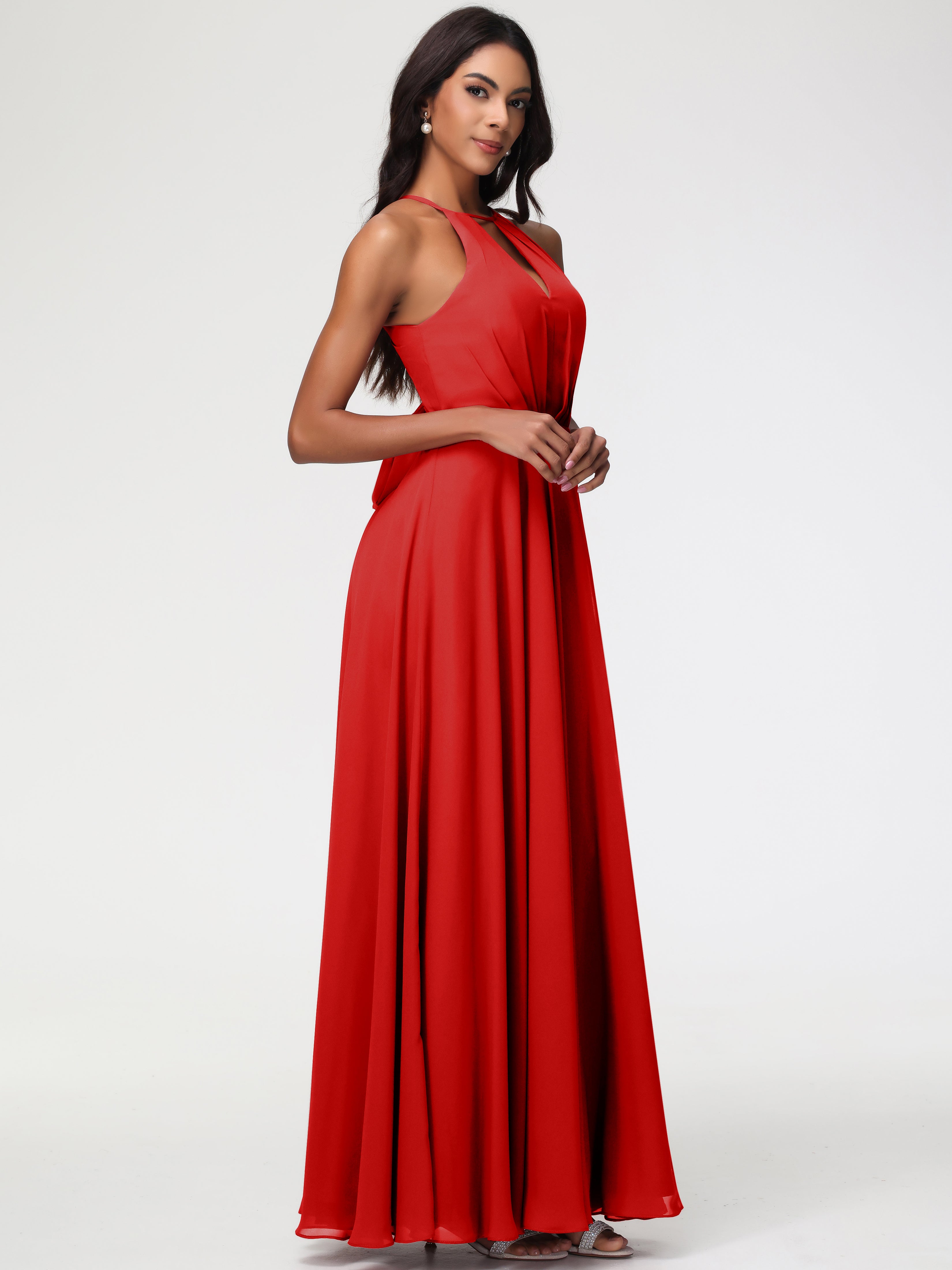 Halter A-Line Sleeveless Floor-Length Split Chiffon Bridesmaid Dresses (Copy)