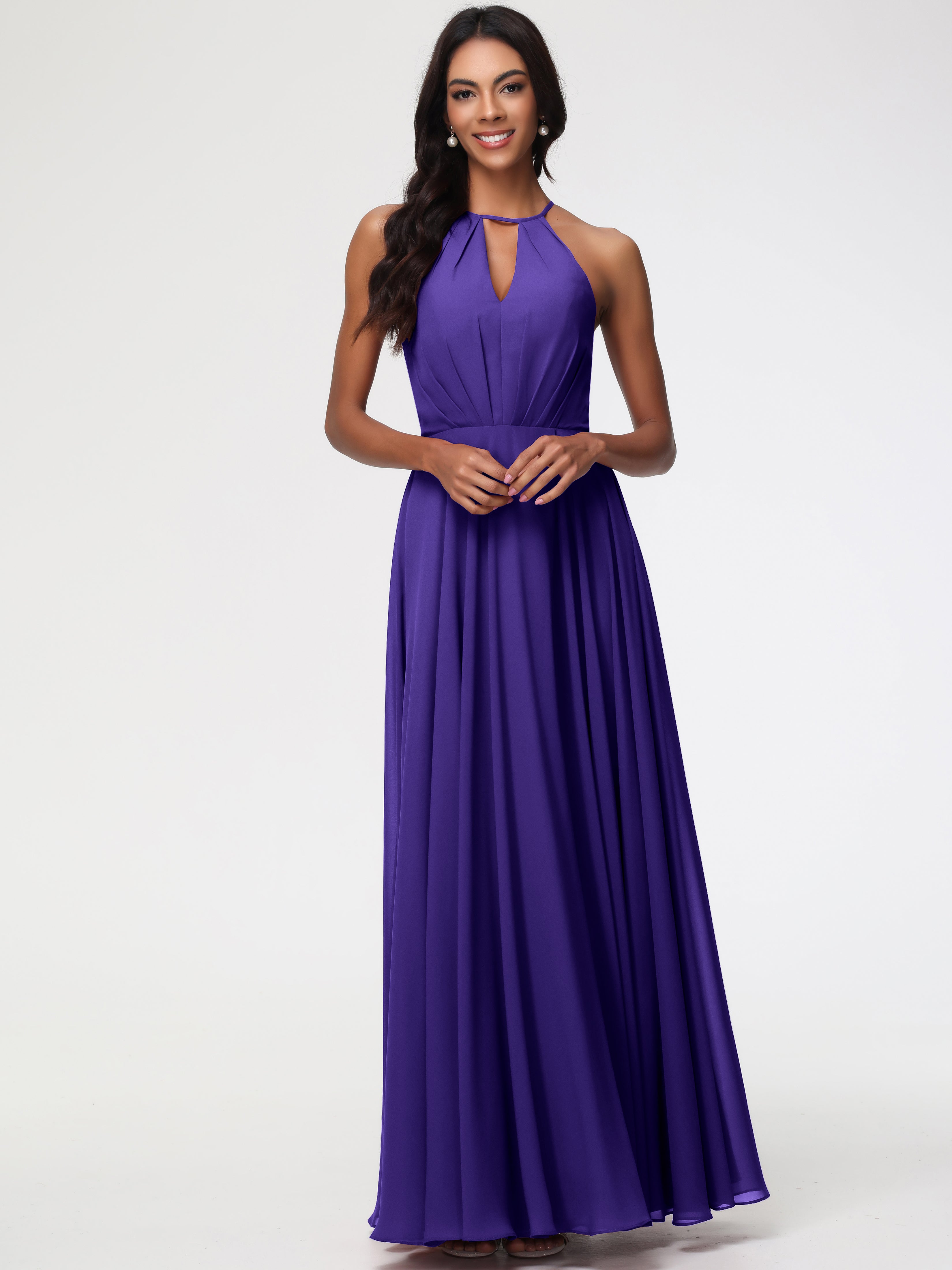 Halter A-Line Sleeveless Floor-Length Split Chiffon Bridesmaid Dresses (Copy)
