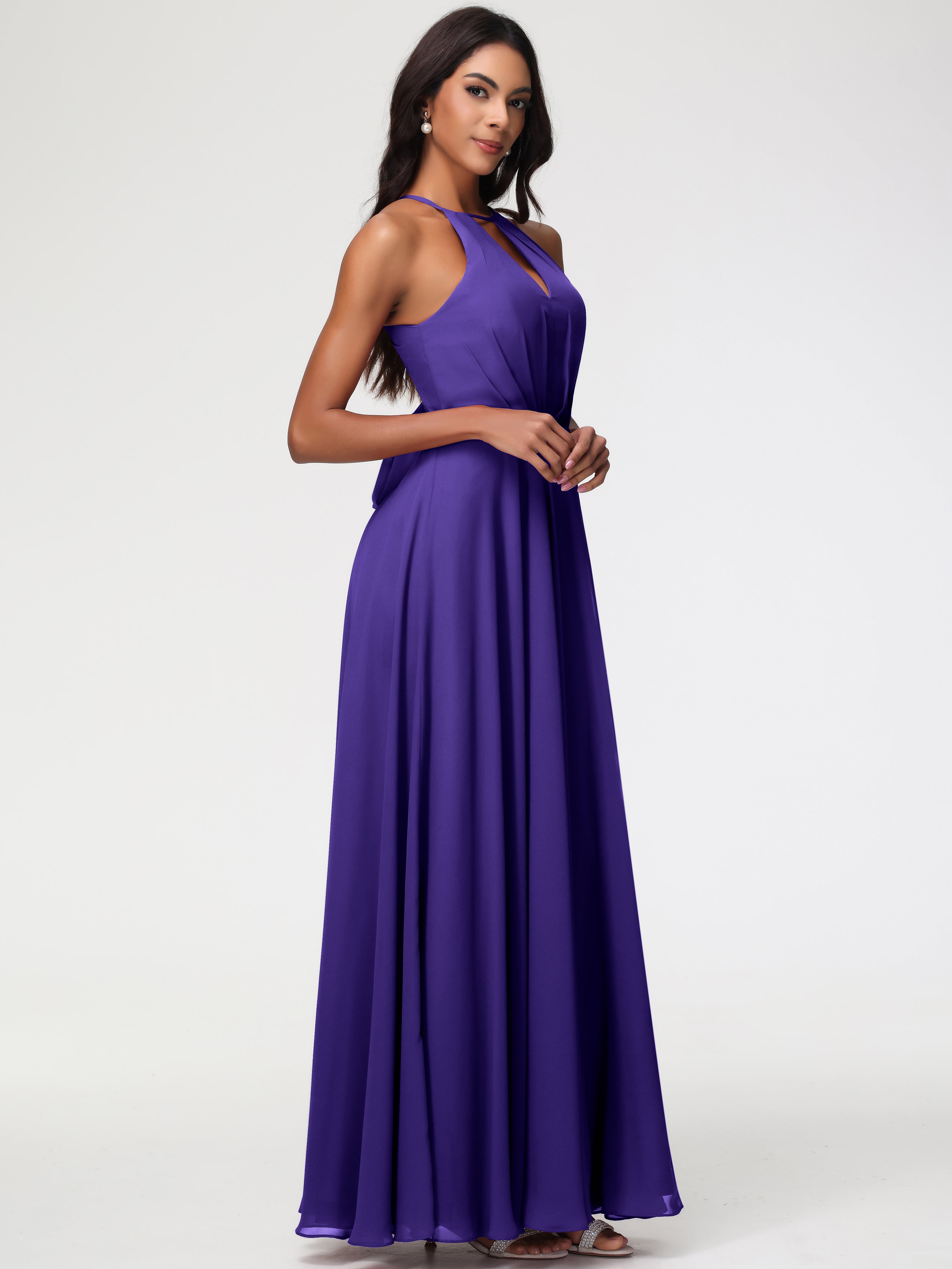 Halter A-Line Sleeveless Floor-Length Split Chiffon Bridesmaid Dresses (Copy)