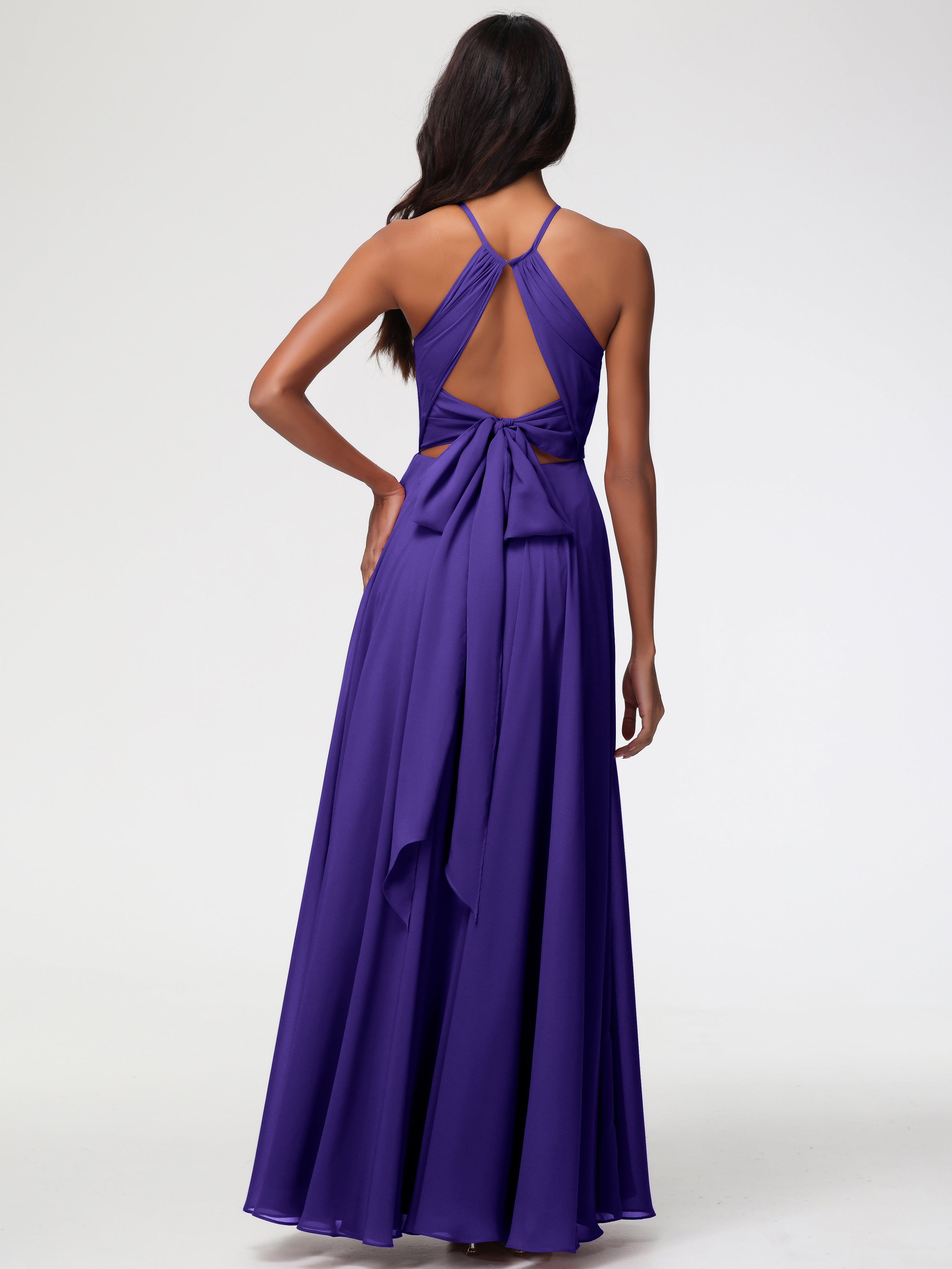 Halter A-Line Sleeveless Floor-Length Split Chiffon Bridesmaid Dresses (Copy)