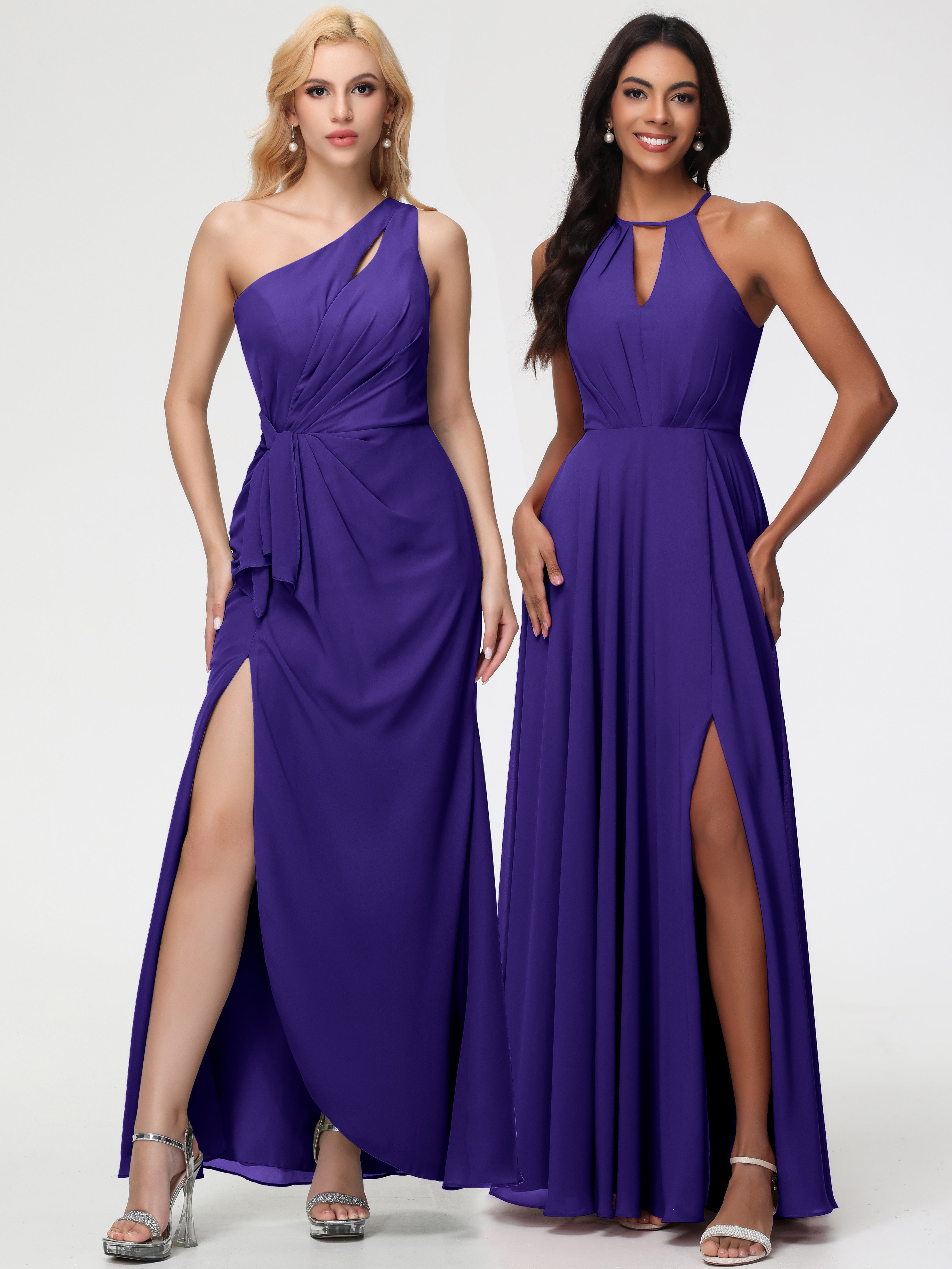 Halter A-Line Sleeveless Floor-Length Split Chiffon Bridesmaid Dresses (Copy)