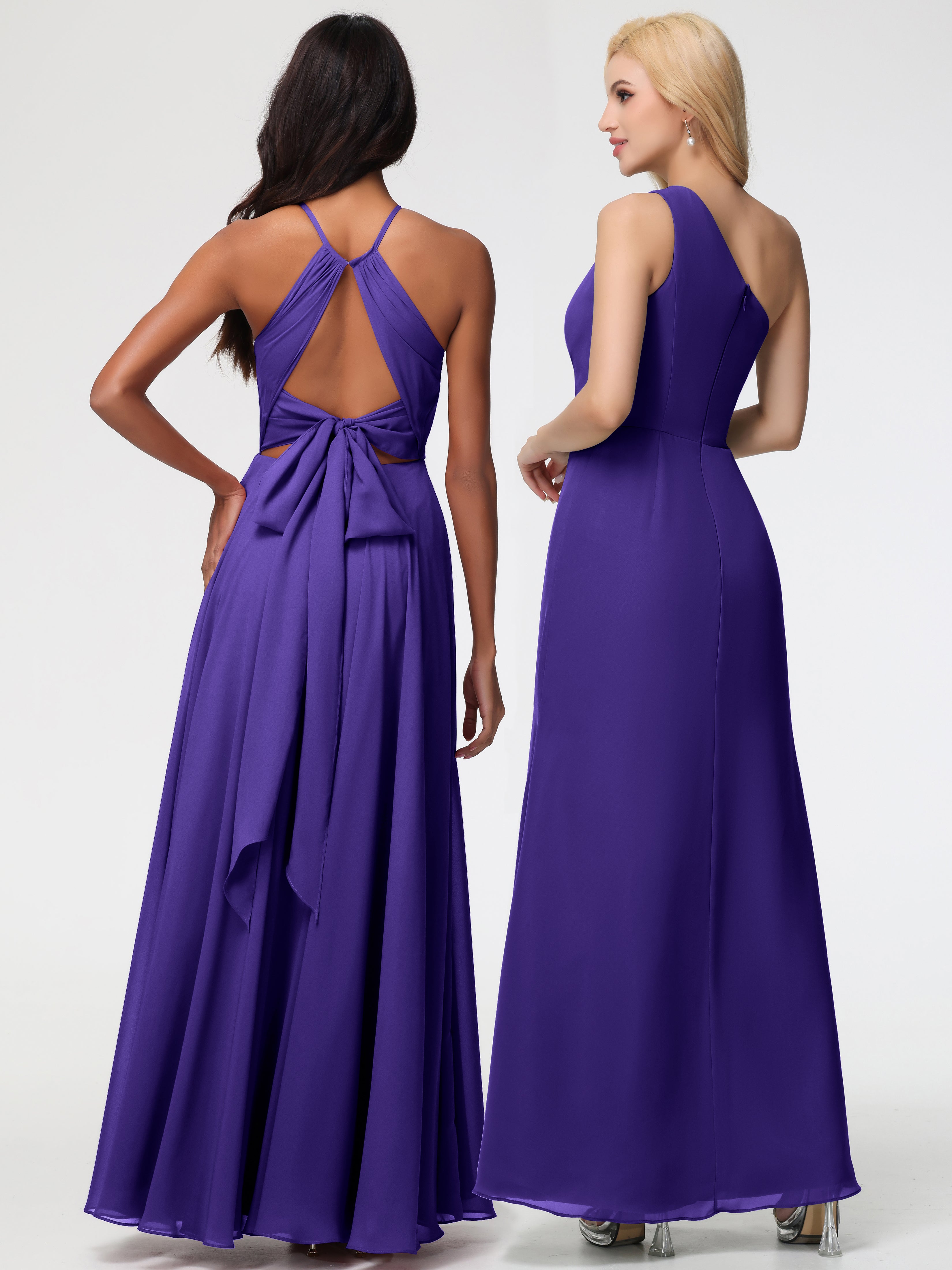 Halter A-Line Sleeveless Floor-Length Split Chiffon Bridesmaid Dresses (Copy)