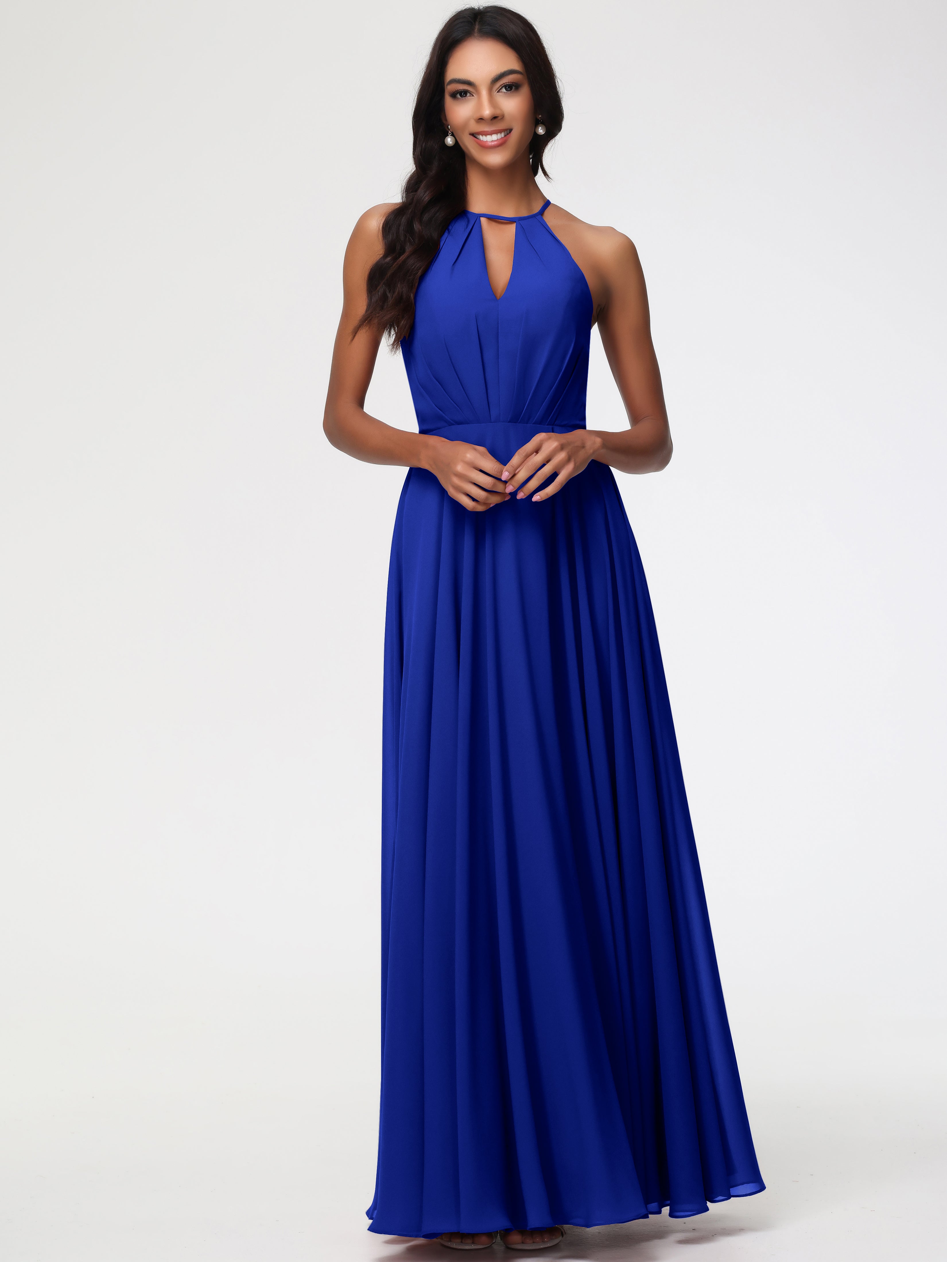 Halter A-Line Sleeveless Floor-Length Split Chiffon Bridesmaid Dresses (Copy)